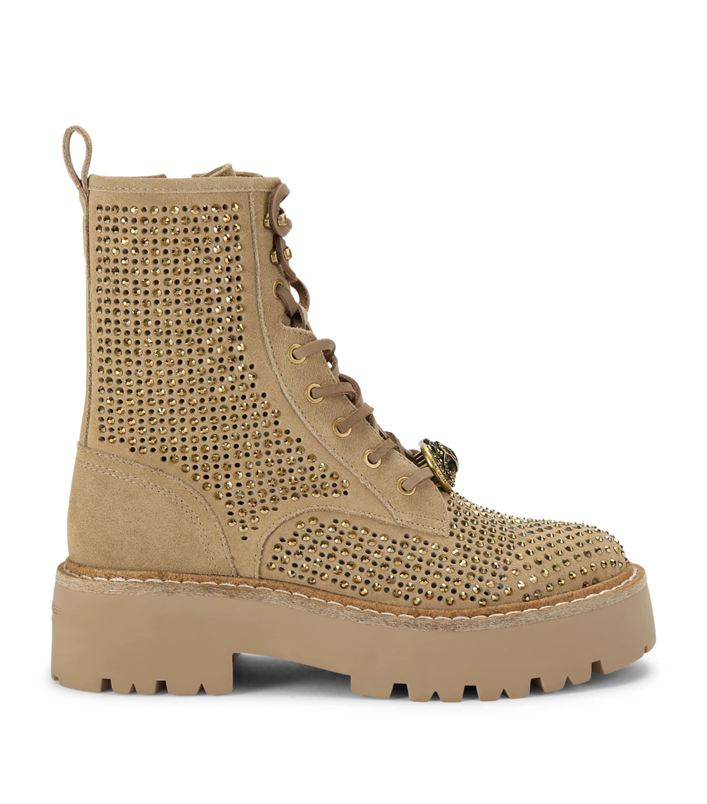 Kurt Geiger London Suede Embellished Chelsea Perf Ankle Boots Camel