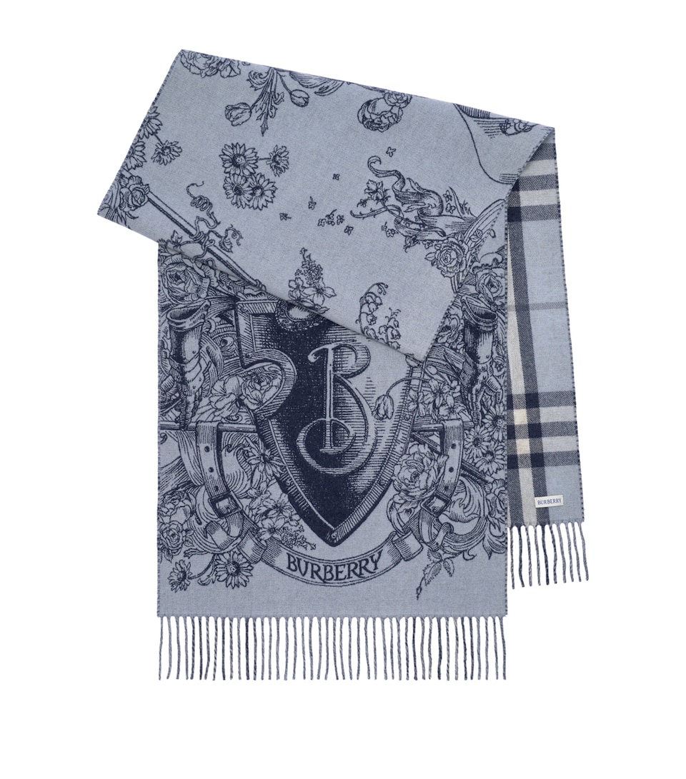 Burberry Cashmere Reversible Etched Knight Scarf Bank Blue
