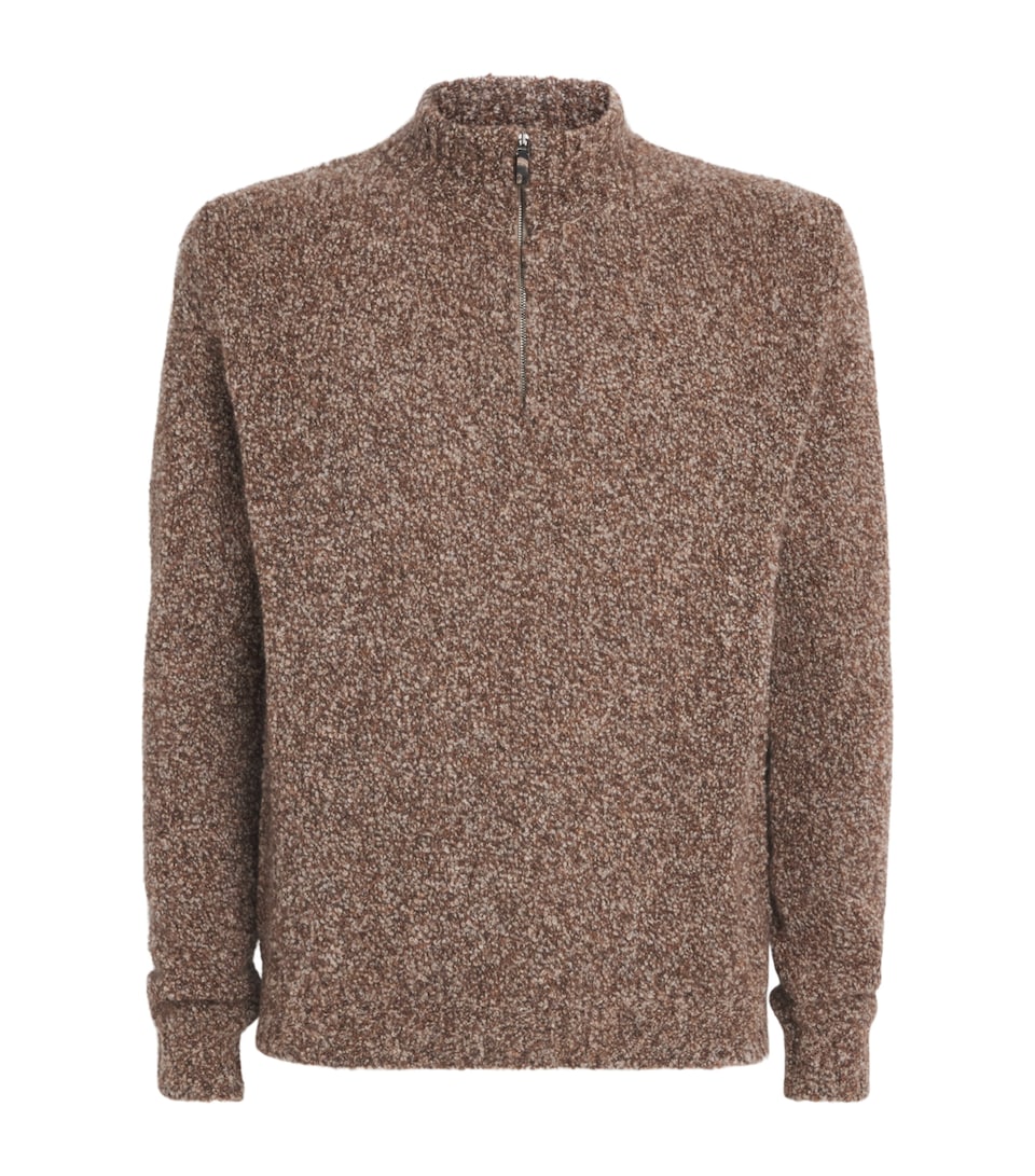 Maurizio Baldassari Mens Cashmere-Silk Bouclé Quarter-Zip Sweater Brown Toffee