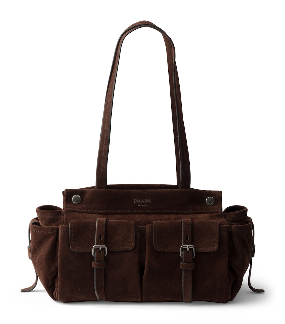 Prada Medium Suede Route Tote Bag Brown