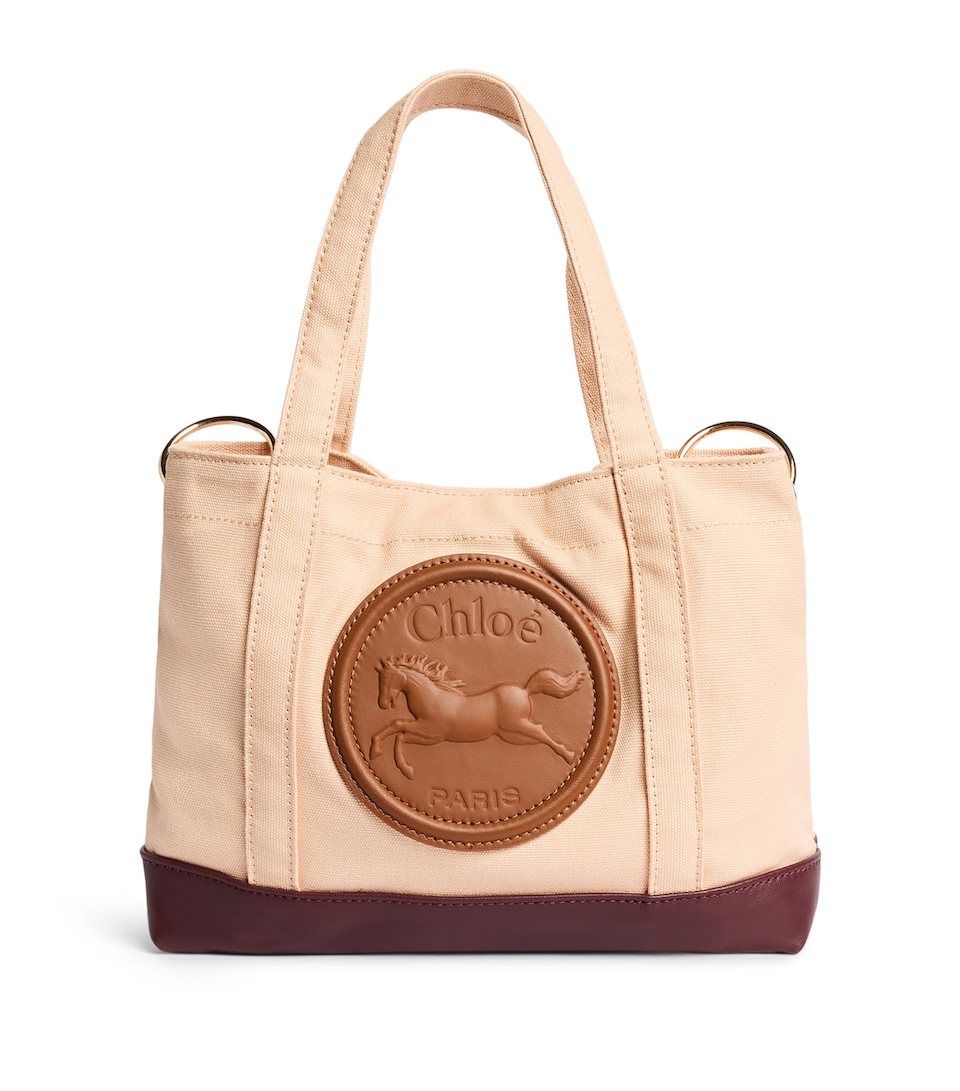 Chloé Kids Cotton Canvas Logo Tote Bag Toasted Almond