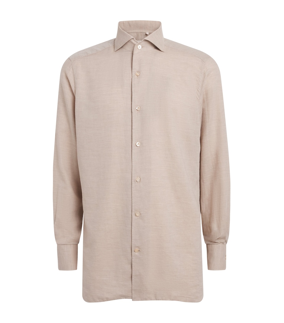 100HANDS Mens Cotton-Cashmere Shirt Soft Beige