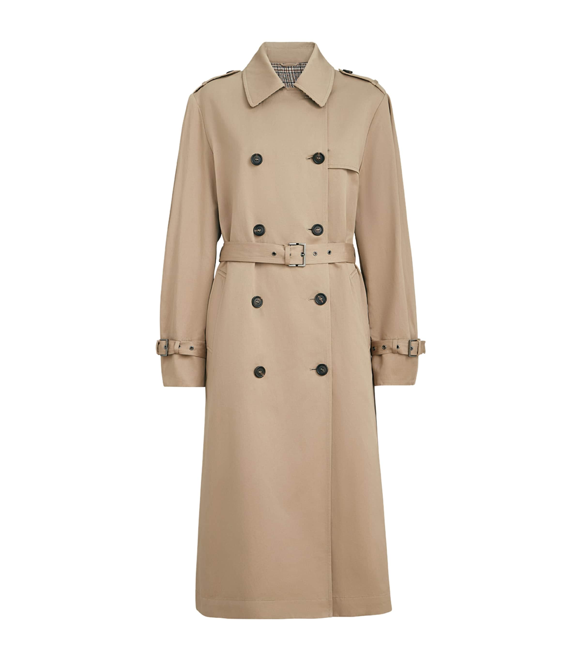 Brunello Cucinelli Womens Cotton-Linen Monili-Detail Trench Coat Tabacco
