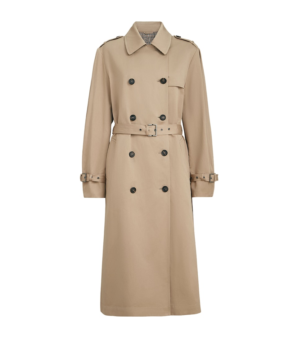 Brunello Cucinelli Womens Cotton-Linen Monili-Detail Trench Coat Tabacco