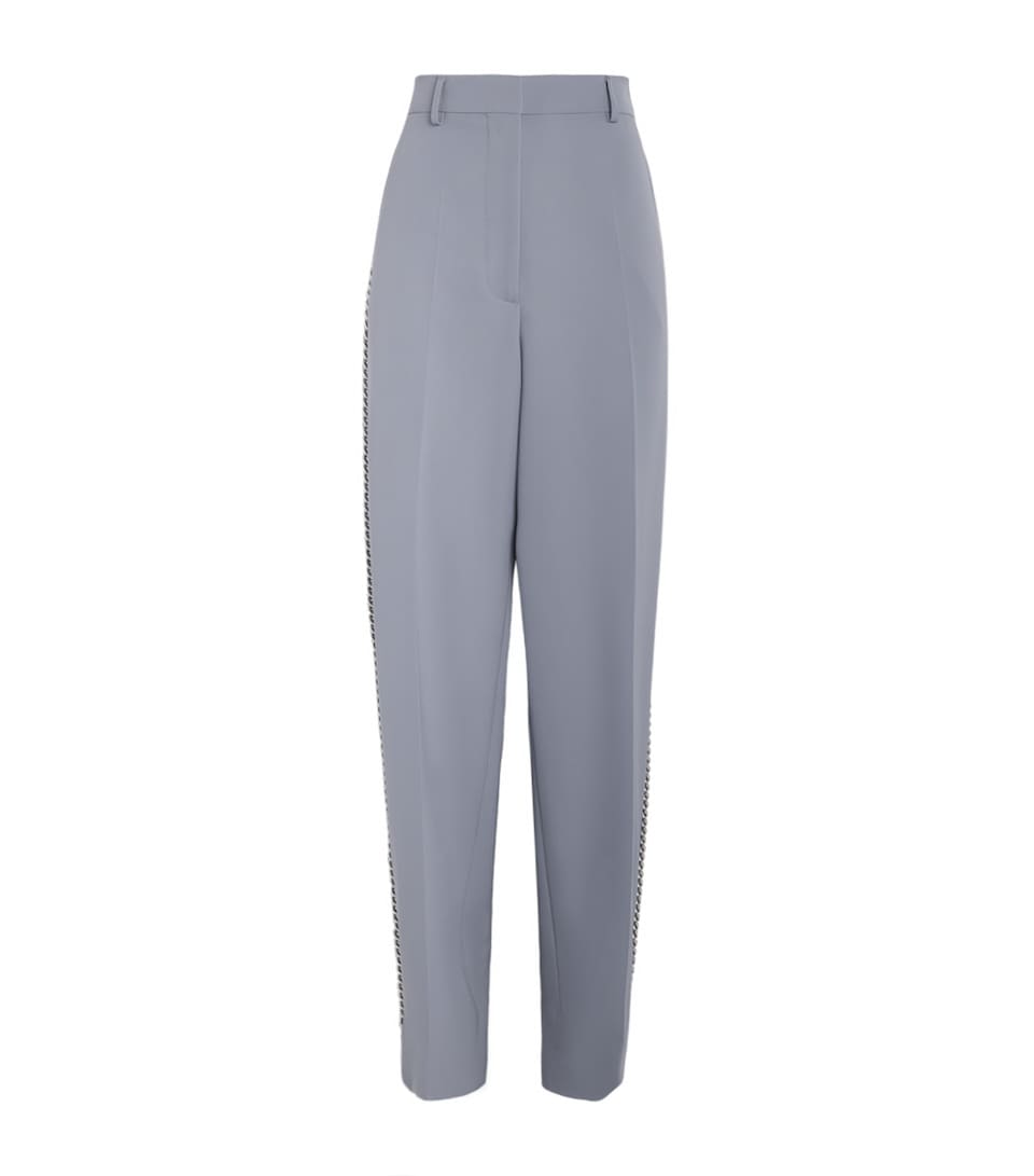 Wool-Stretch Chain-Embellished Straight Trousers