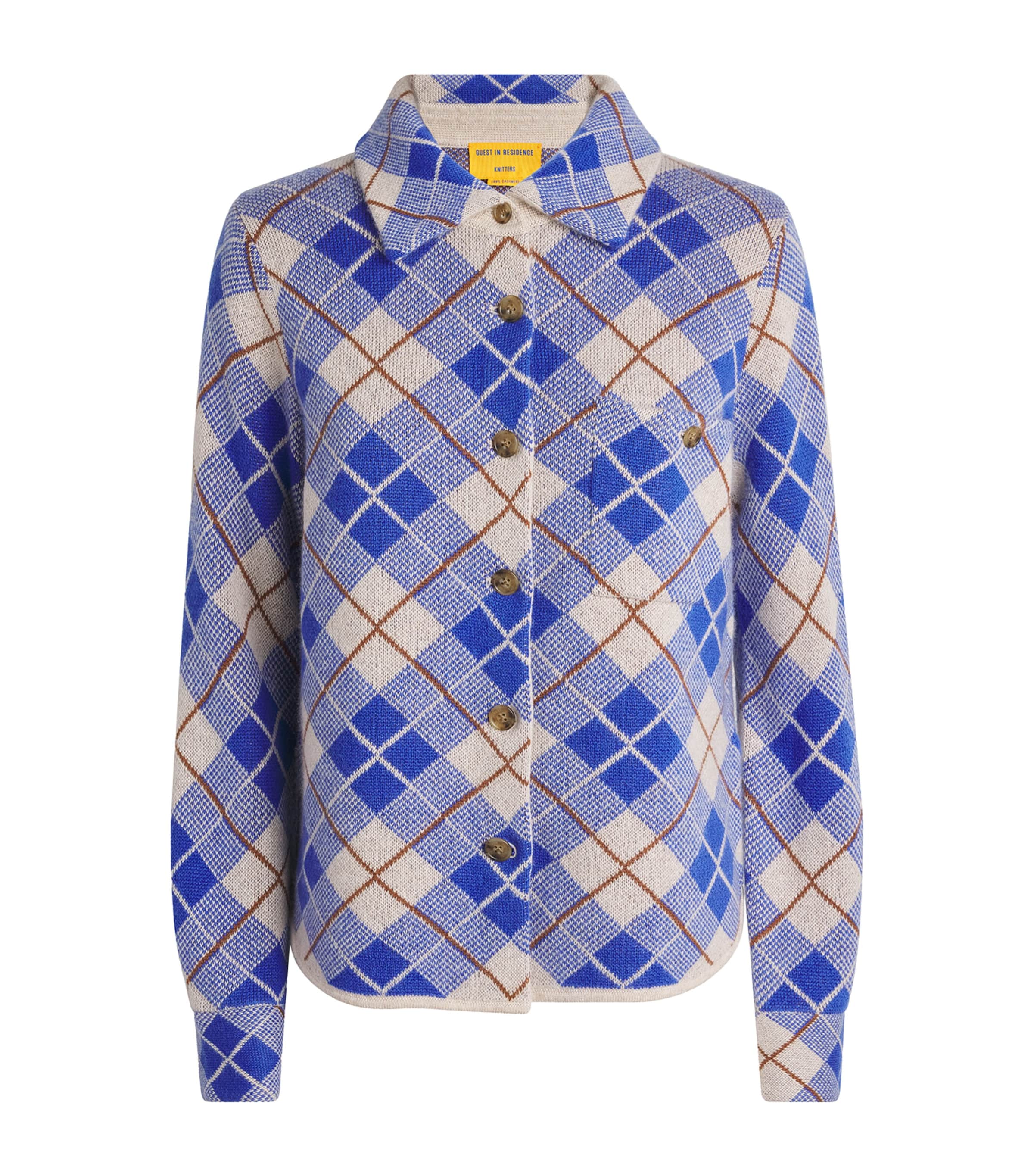 Guest In Residence Womens Cashmere Plaid Dylan Shirt Reservoir Combo