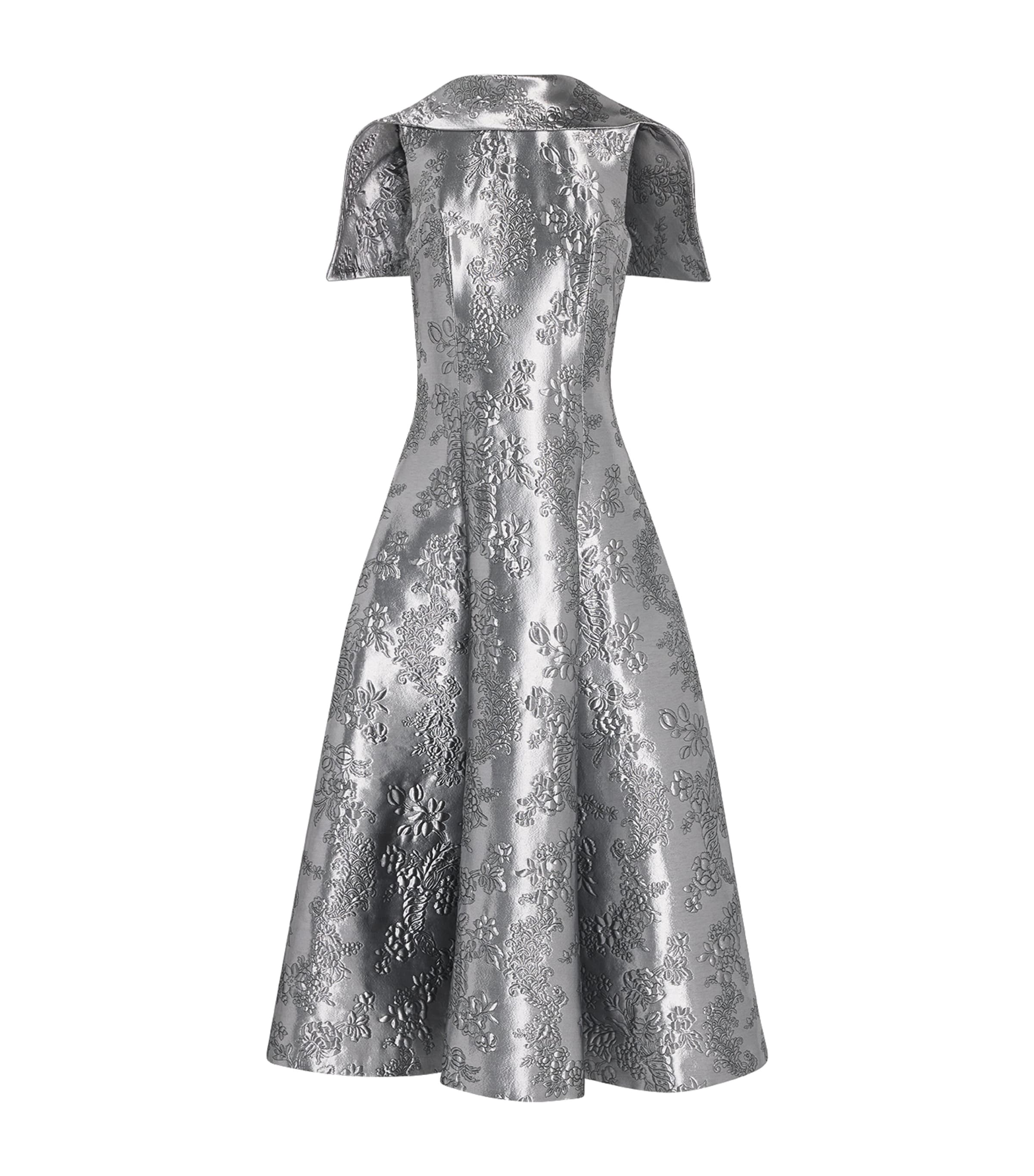 Emilia Wickstead Womens Metallic Cloqué Harlow Midi Dress Silver