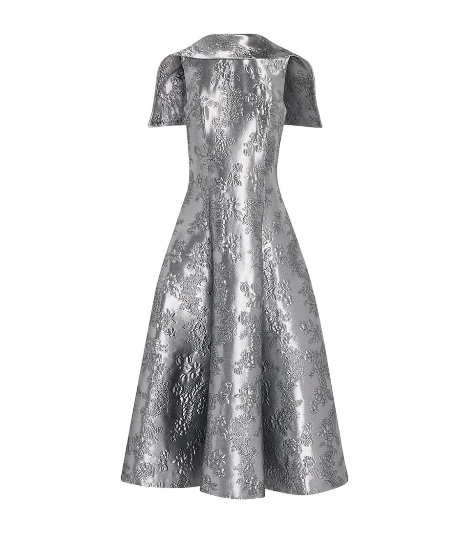Emilia Wickstead Womens Metallic Cloqué Harlow Midi Dress Silver