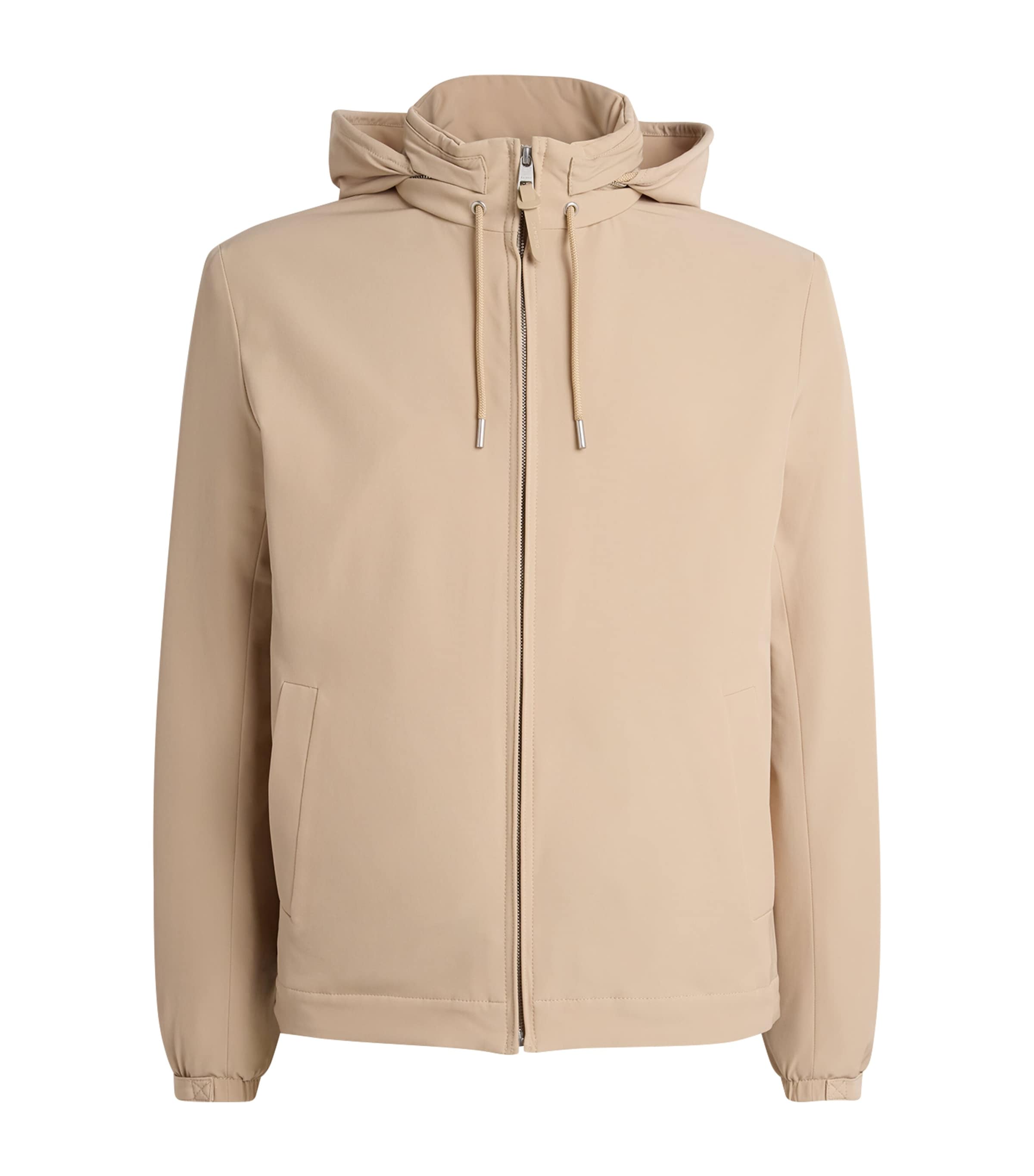Sandro Paris Mens Hooded Quilted Zip-Up Jacket Sand