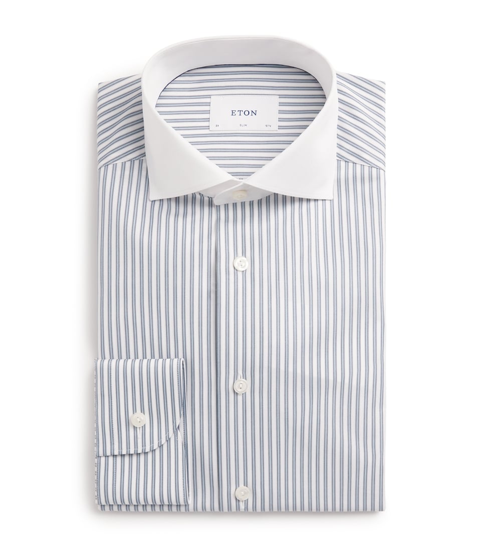 Eton Mens Cotton Stripe Slim Fit Shirt Light Blue