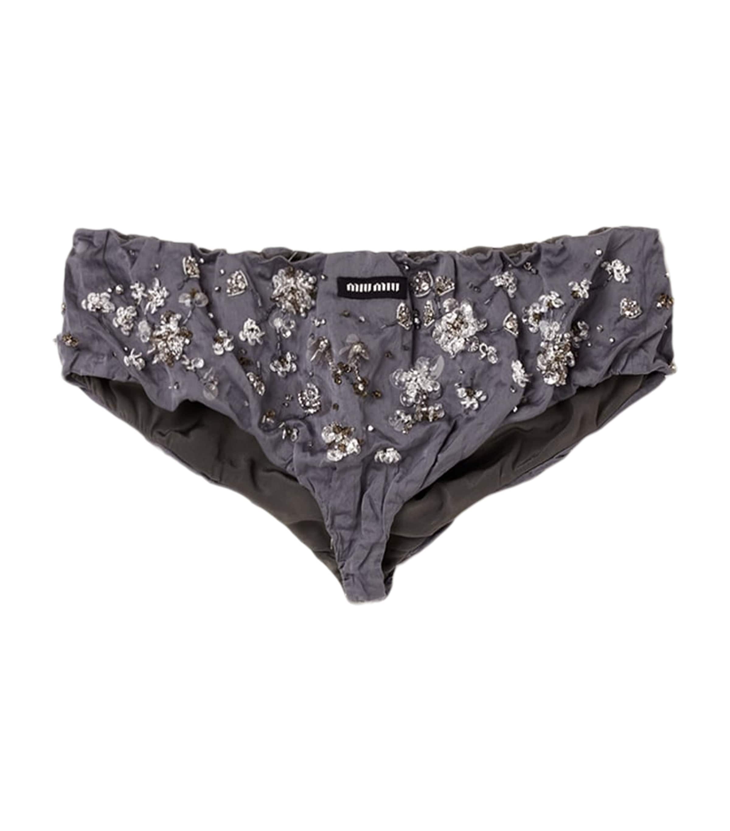Miu Miu Womens Embellished Cotton-Blend Briefs
