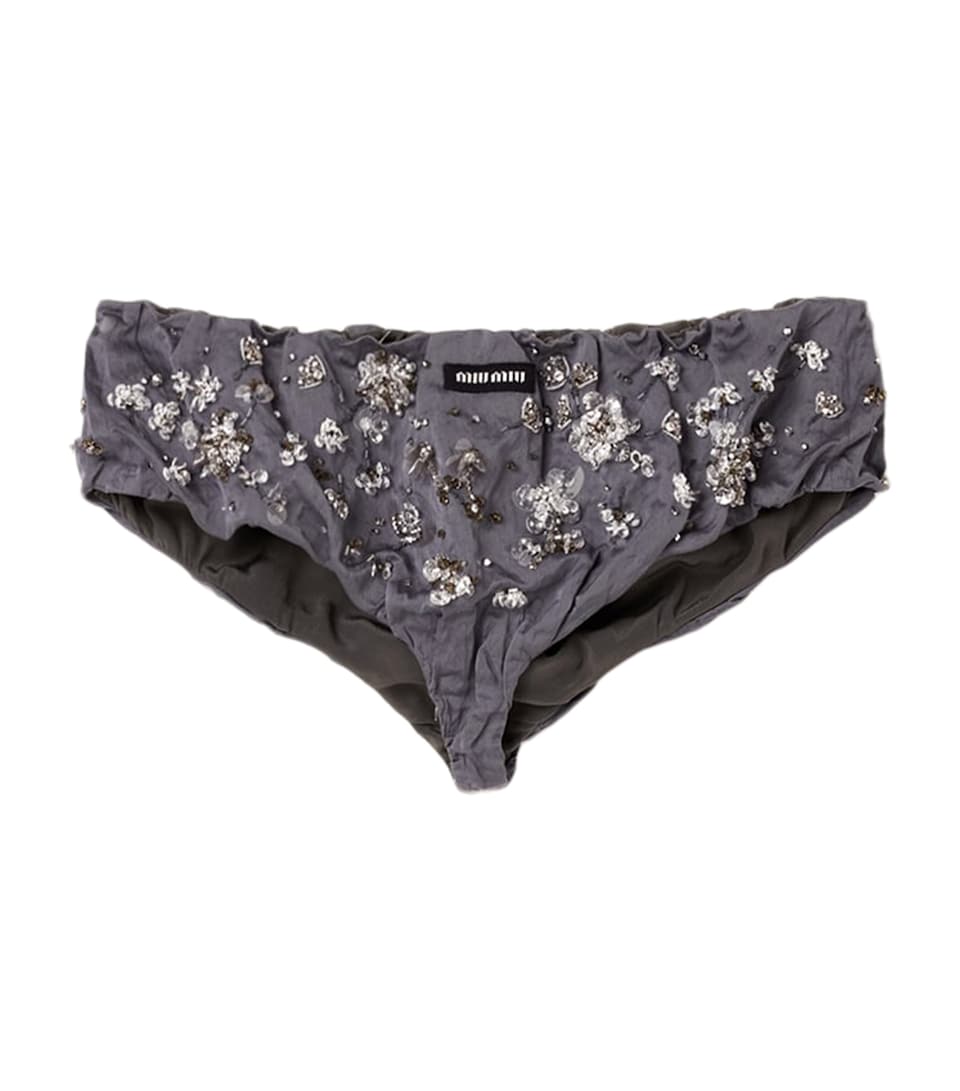 Miu Miu Womens Embellished Cotton-Blend Briefs