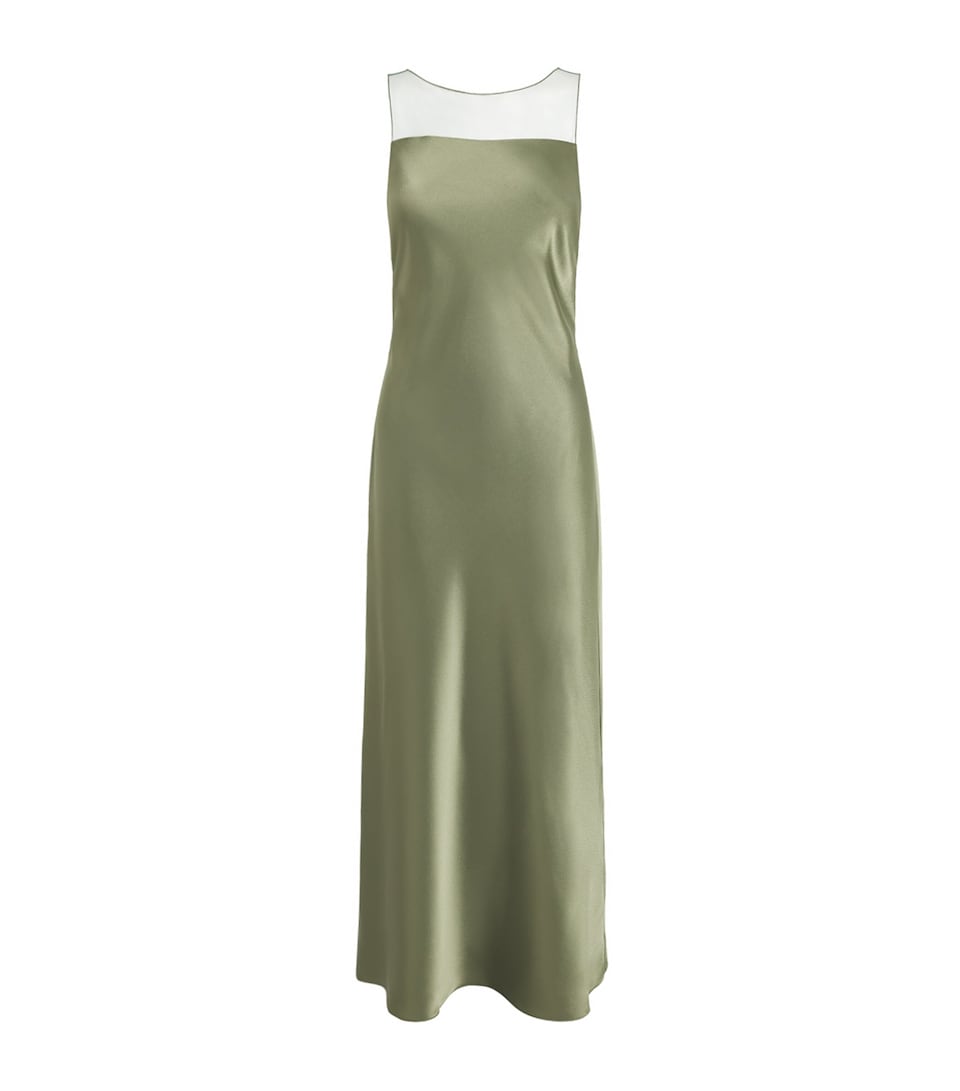 Satin Sheer-Panel Maxi Dress