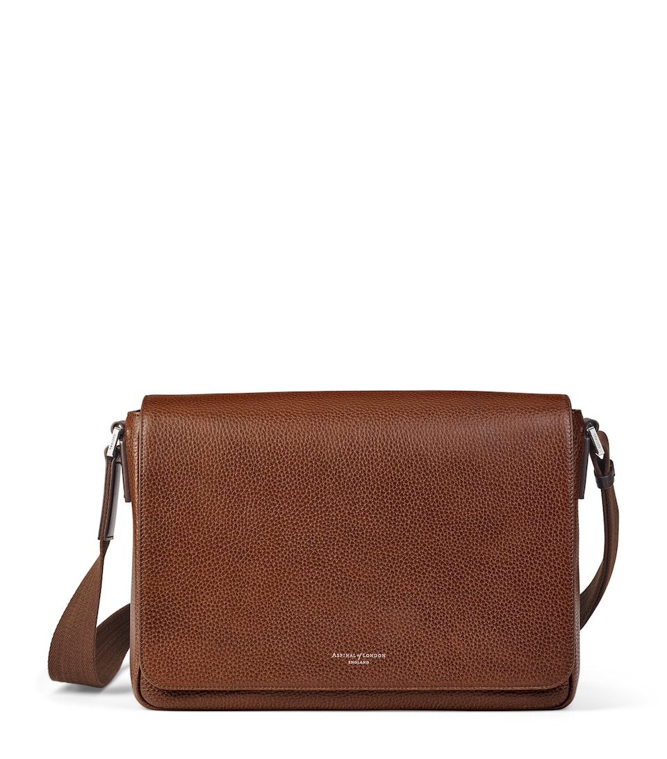 Aspinal Of London Leather Reporter Messenger Bag Tobacco
