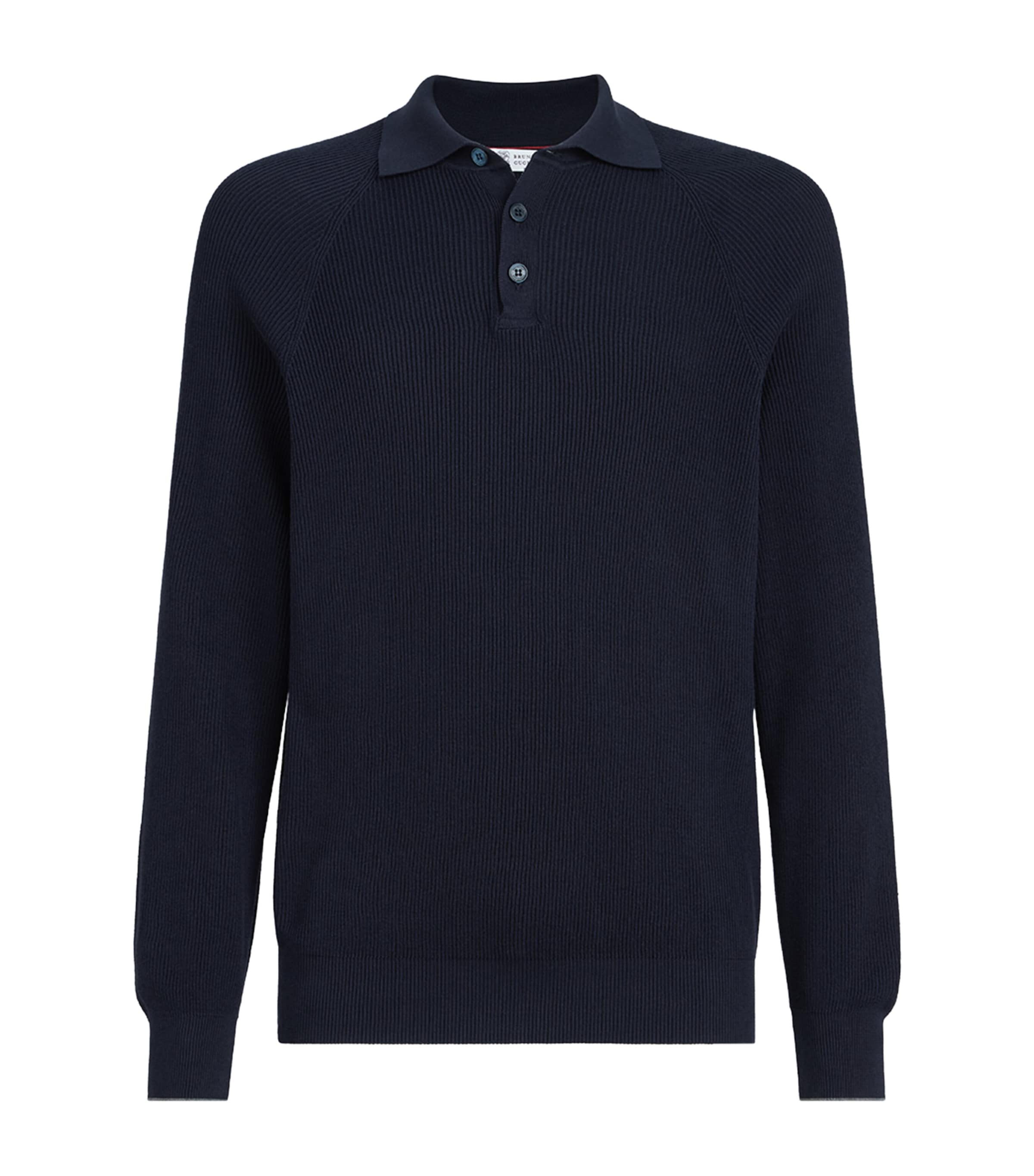Brunello Cucinelli Mens Cotton Rib-Knit Polo Sweater