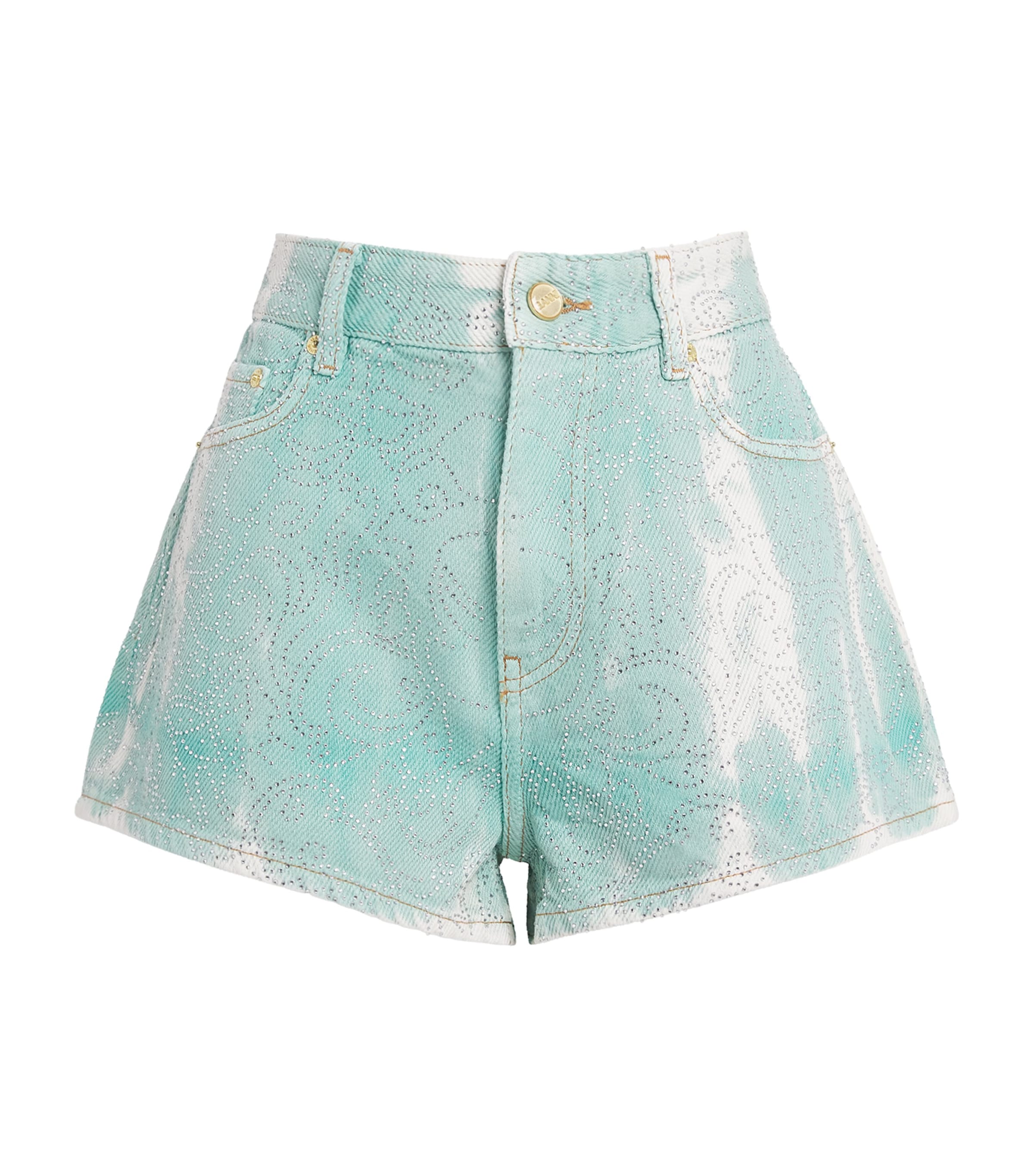 Embellished Washed Denim Shorts