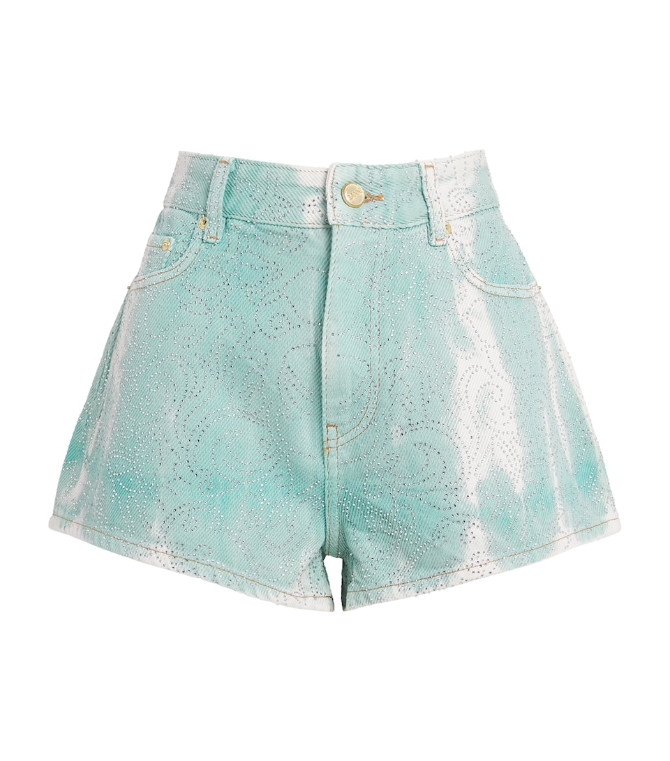 Embellished Washed Denim Shorts