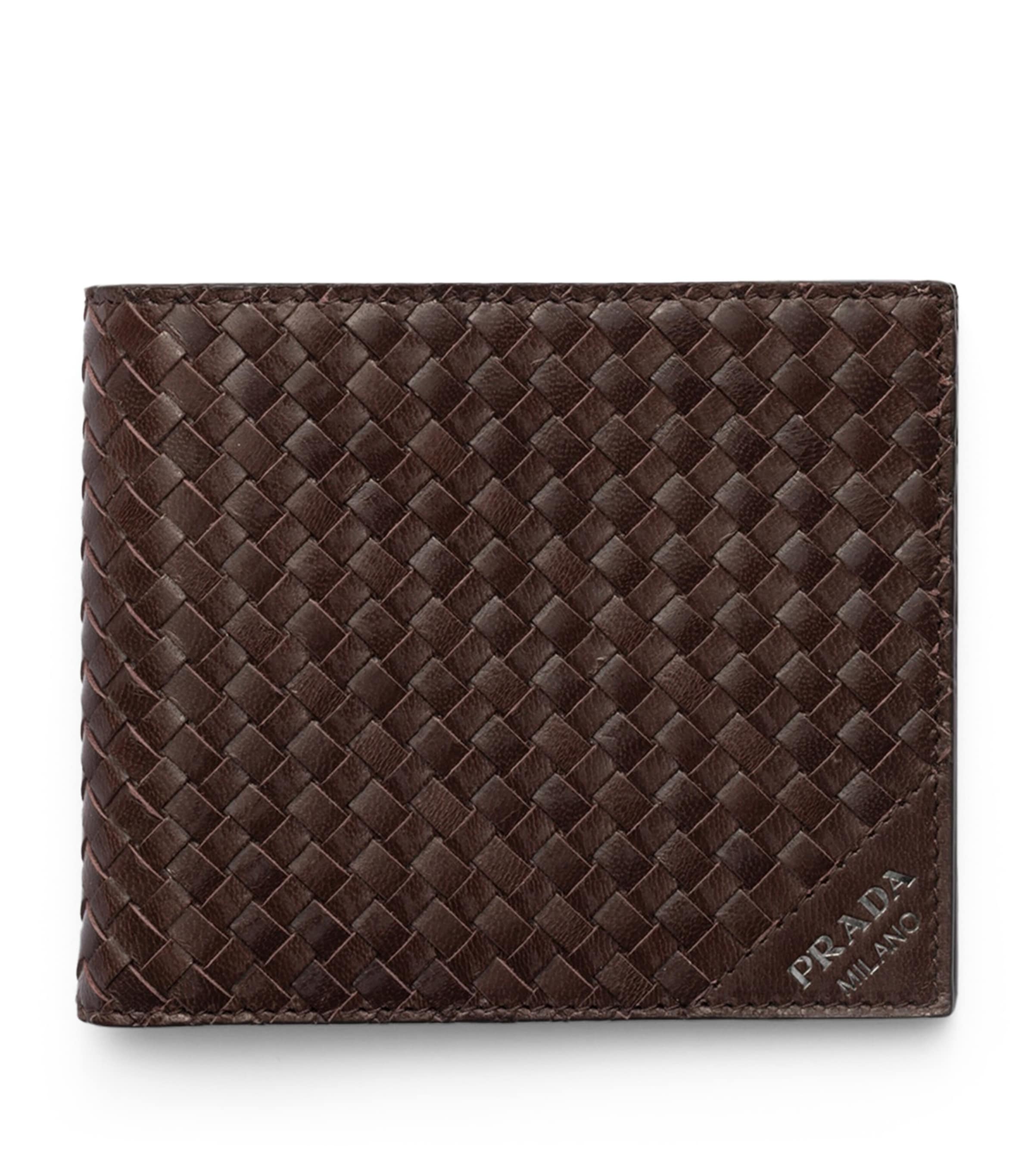 Prada Leather Woven Wallet Brown
