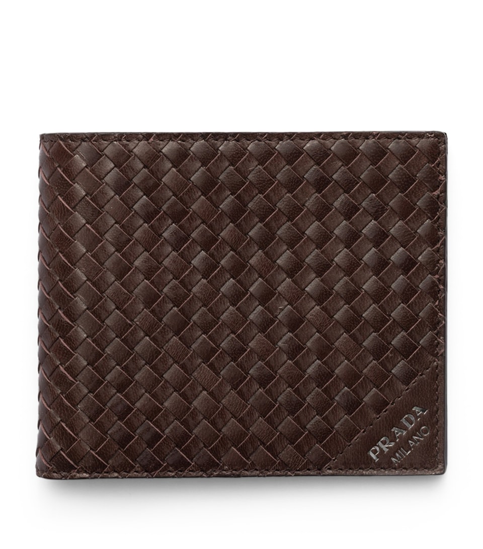 Prada Leather Woven Wallet Brown