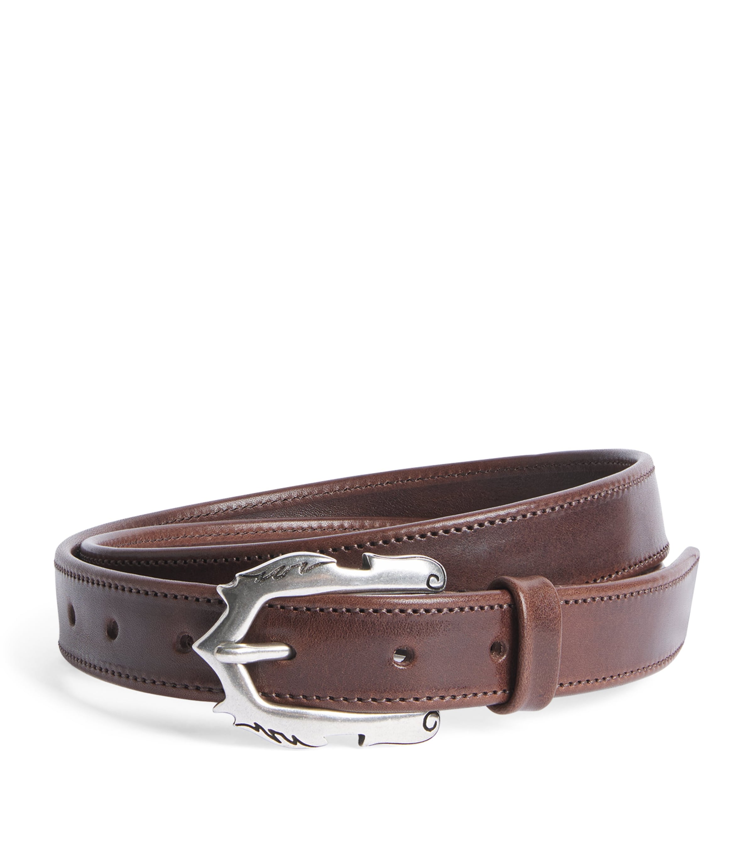 Molebo Leather Engraved Western Belt Brown Leather