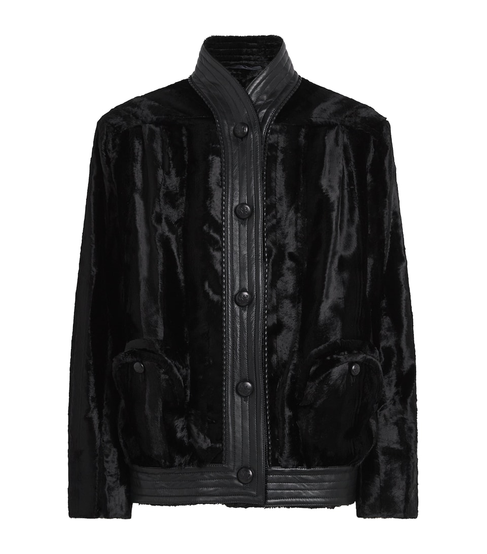 Blazé Milano Womens Faux Fur Coiba Bomber Jacket Noir