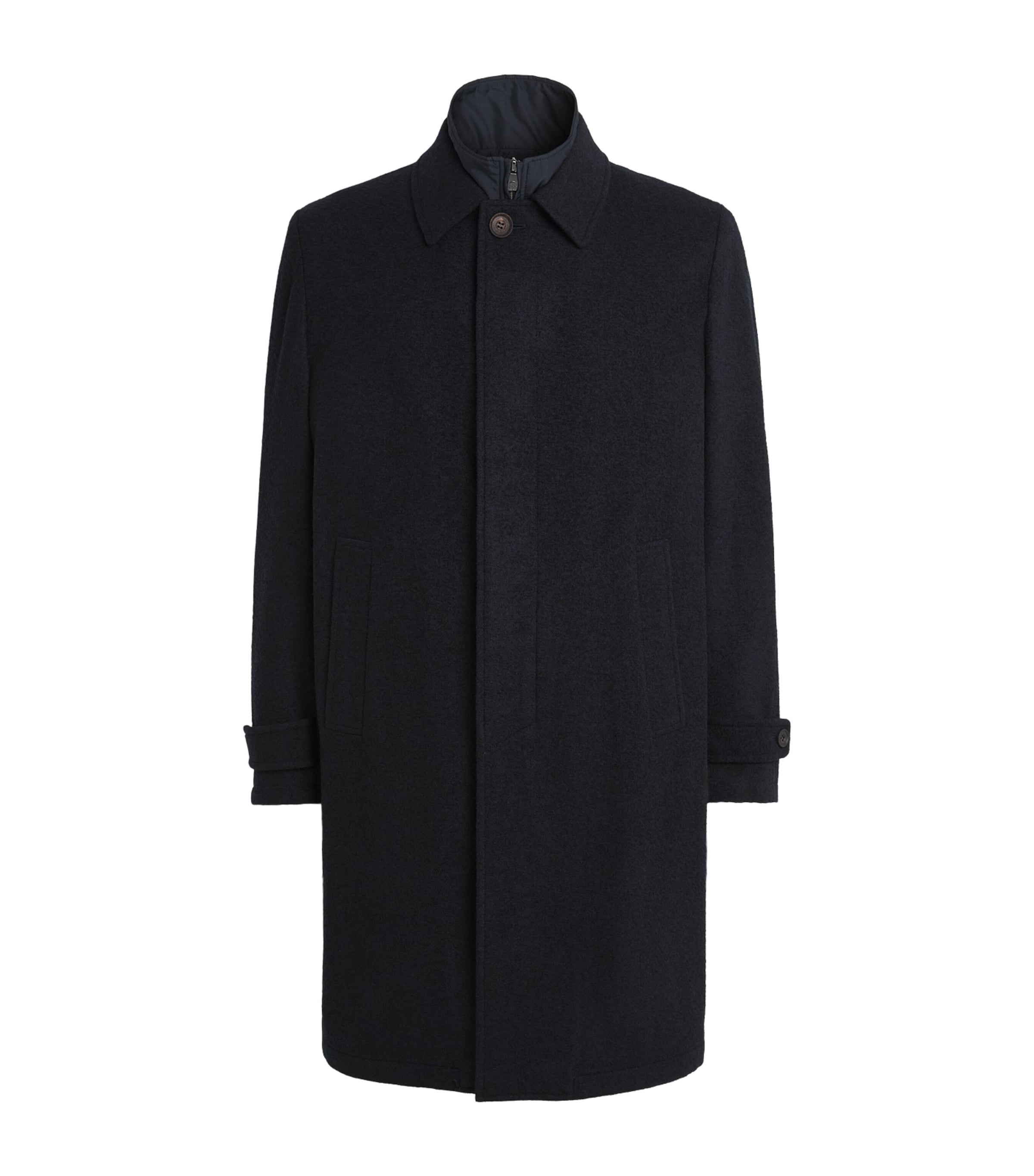Corneliani Mens Virgin Wool-Cashmere Overcoat Navy Blue