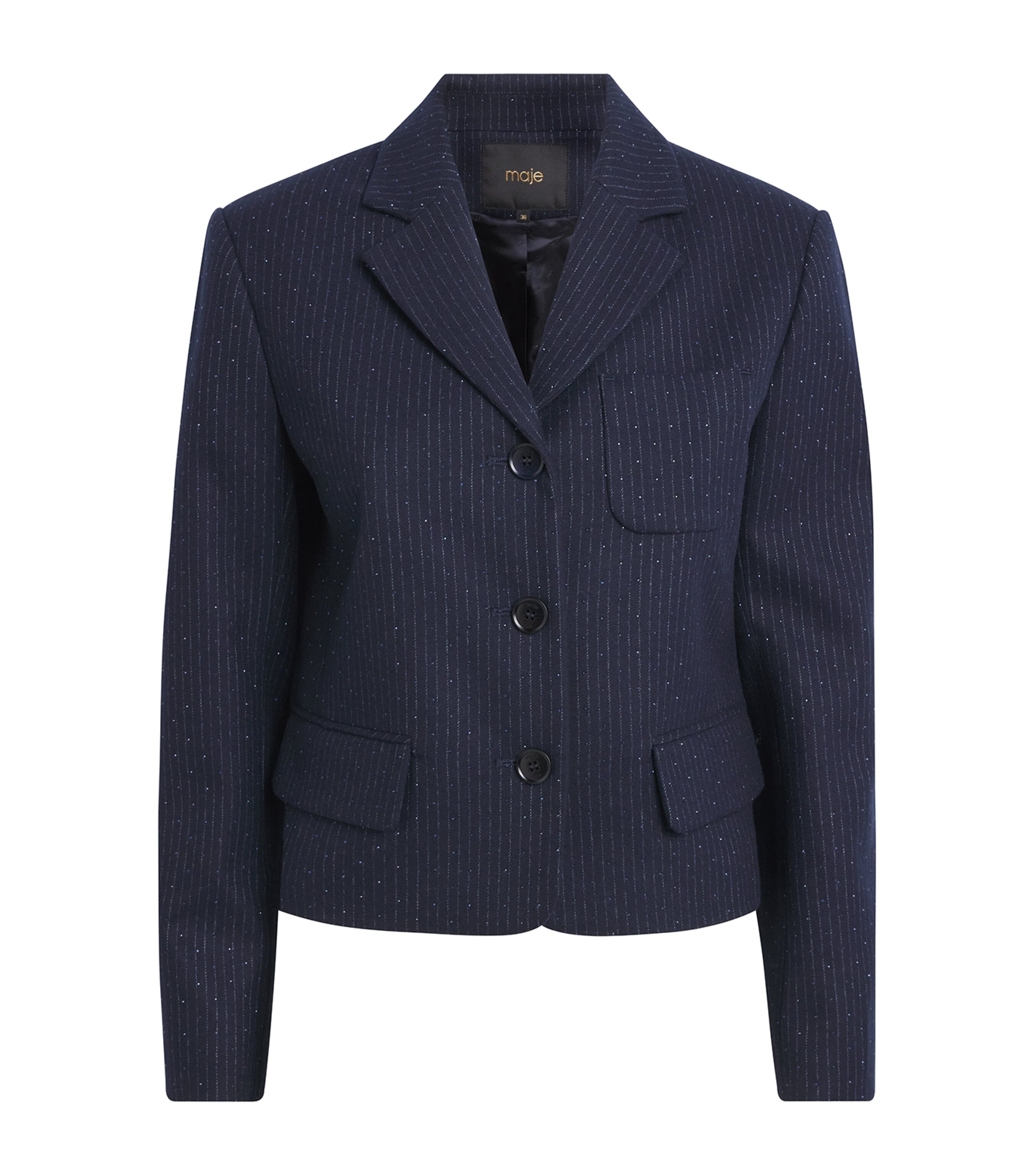 Maje Womens Cropped Sequin Blazer Navy