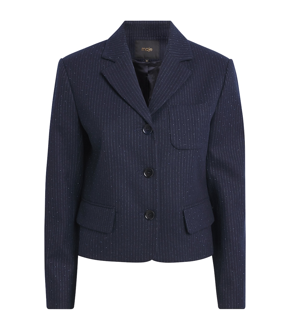 Maje Womens Cropped Sequin Blazer Navy