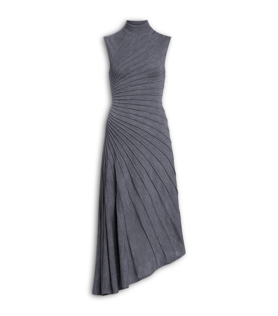 Wool Asymmetric Ray Midi Dress