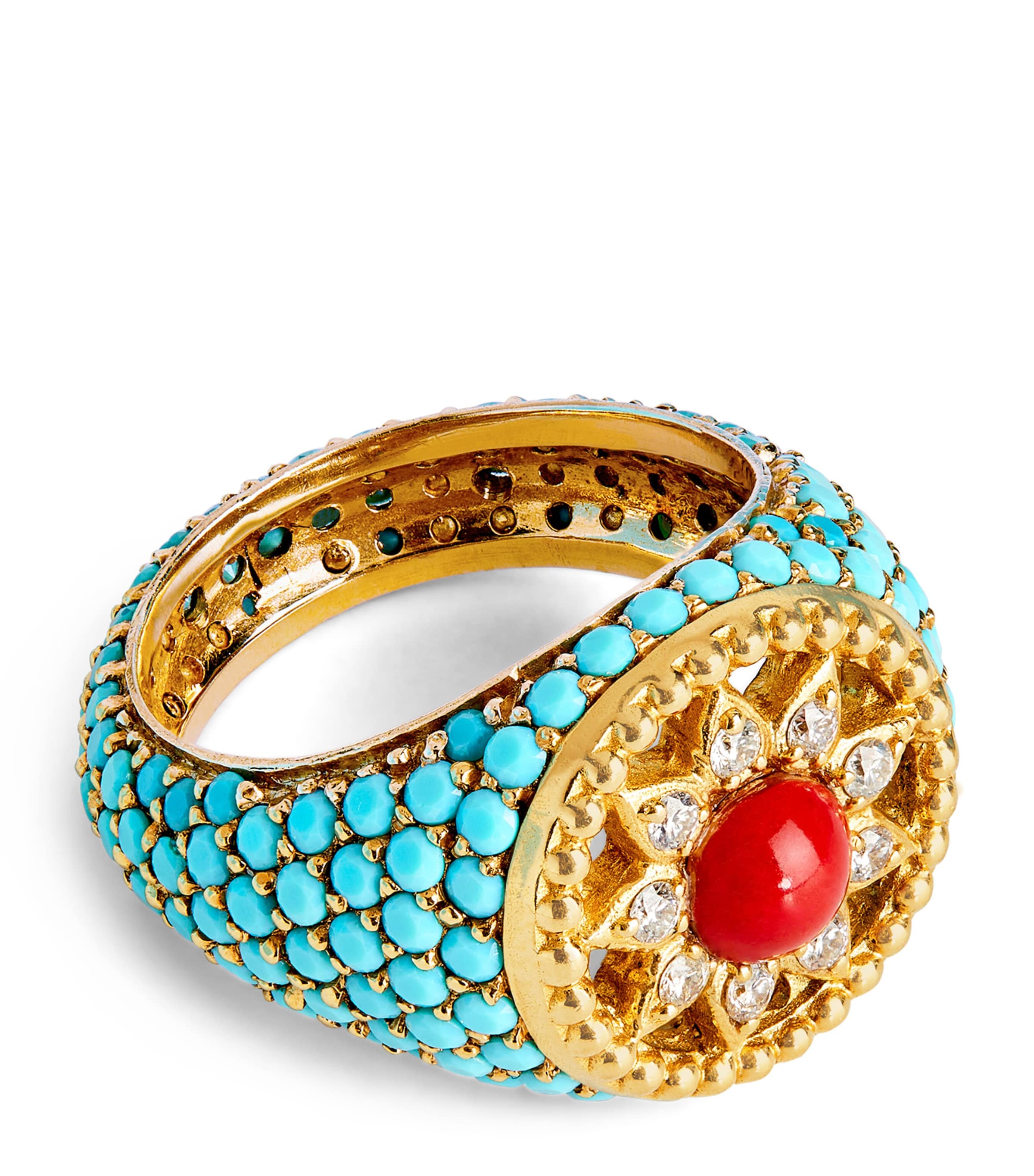 Yellow Gold, Diamond and Mixed Stone Arabesque Pinky Ring