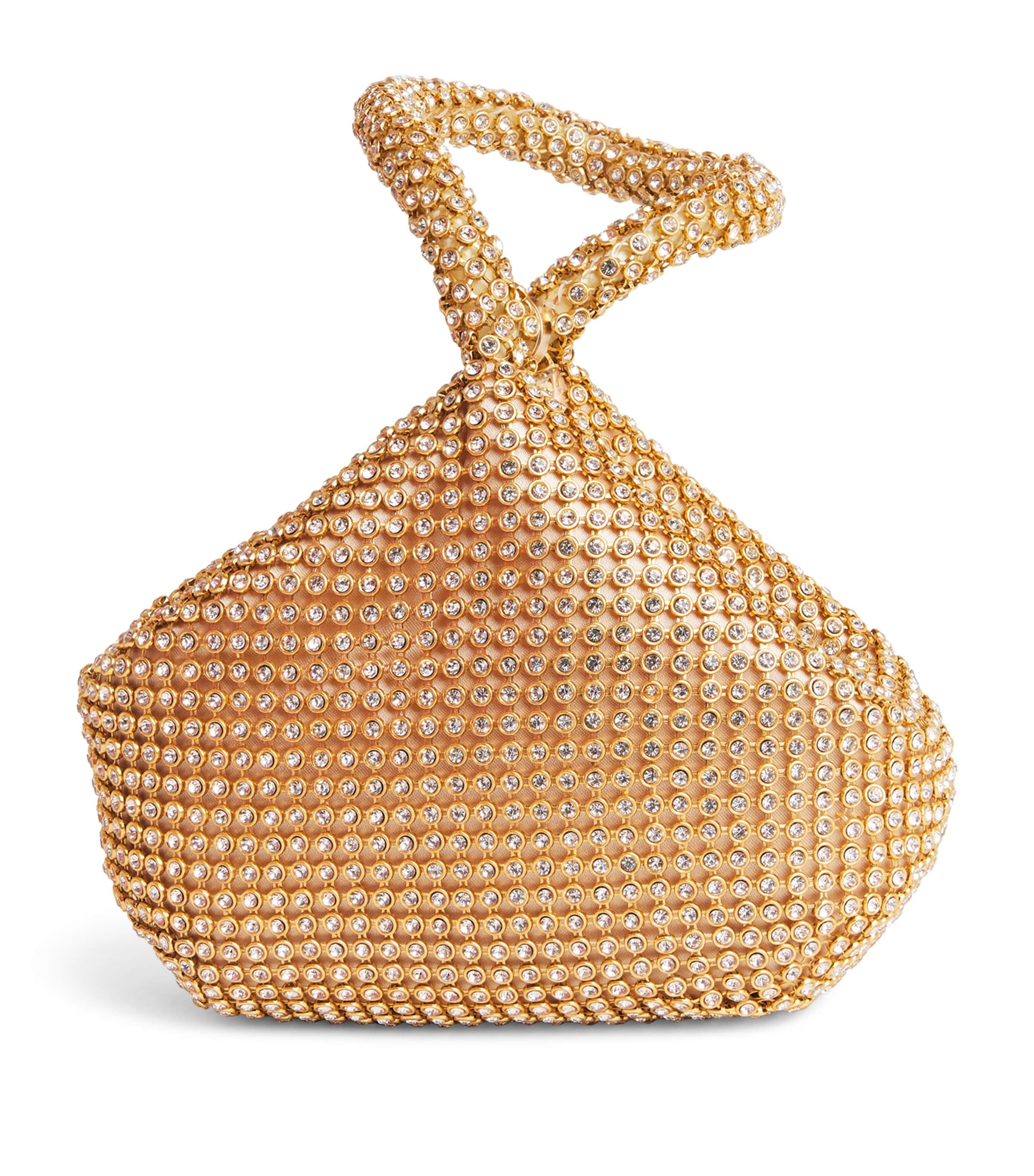 David Charles Crystal-Embellished Dolly Top-Handle Bag M Gold
