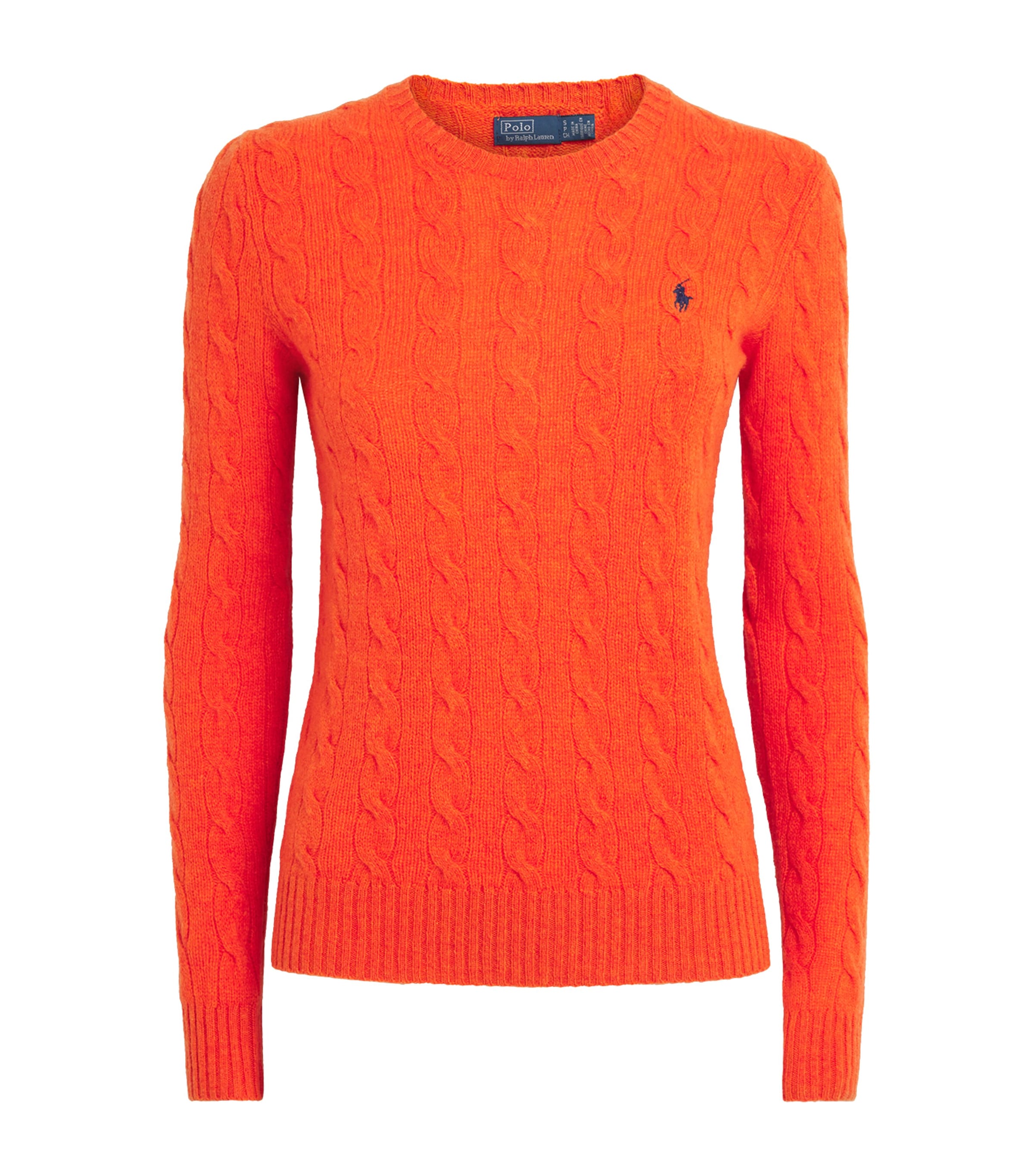 Polo Ralph Lauren Womens Wool-Cashmere Cable-Knit Sweater Orange Rust Heather