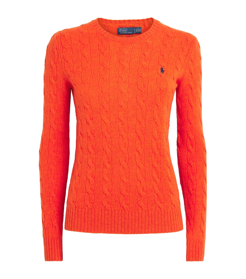 Polo Ralph Lauren Womens Wool-Cashmere Cable-Knit Sweater Orange Rust Heather