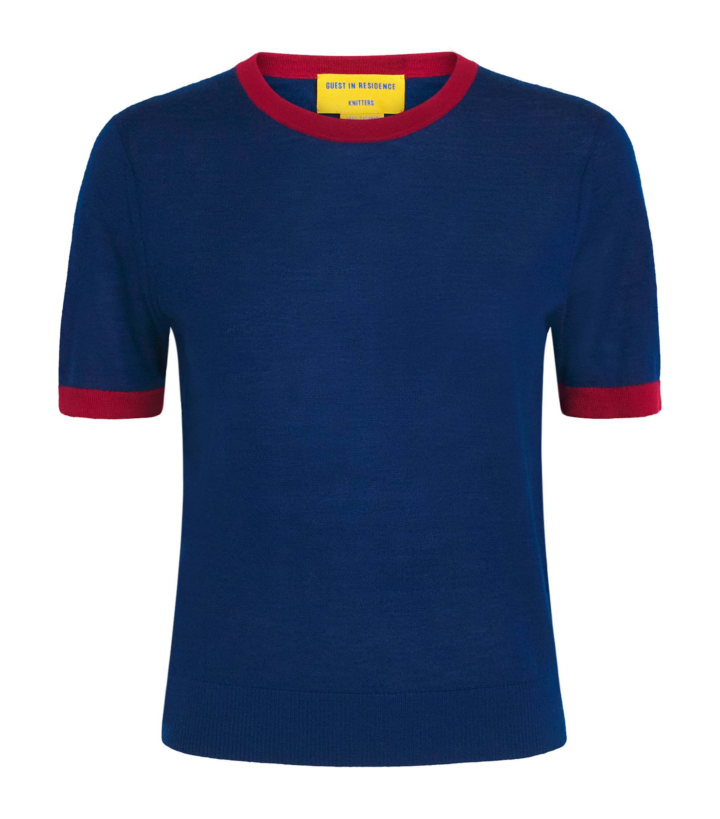 Guest In Residence Womens Cashmere Airy Ringer T-Shirt Navy/carmine