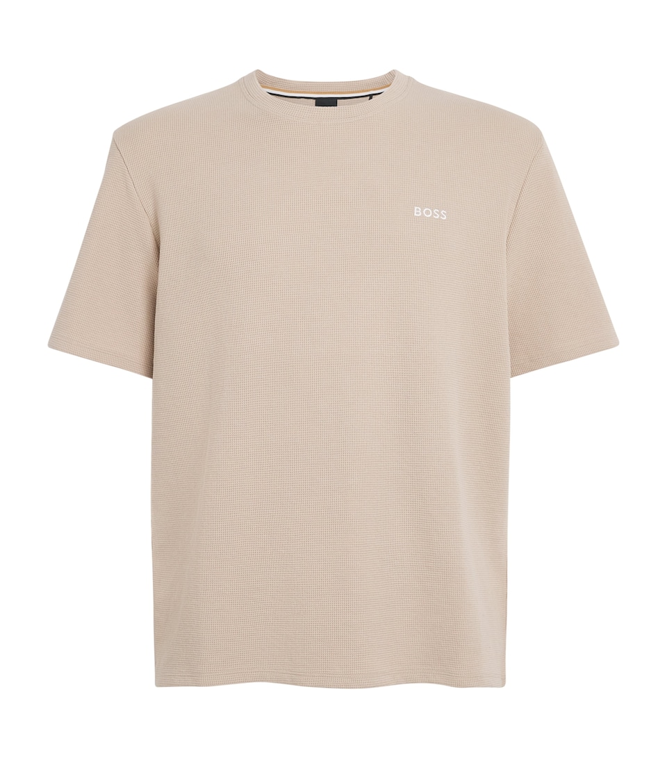 BOSS Mens Cotton-Blend Waffle-Knit T-Shirt Light Beige