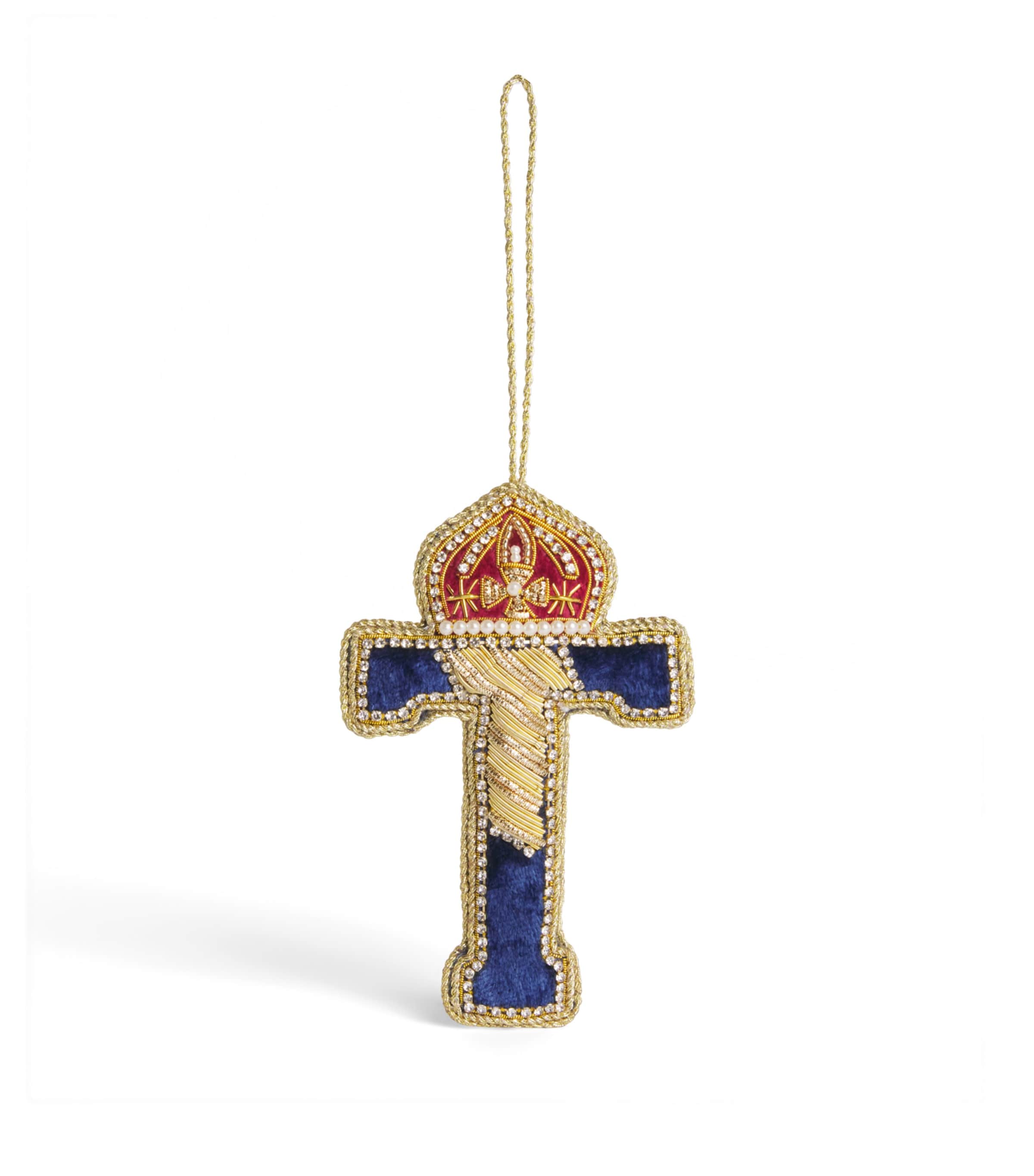 Tinker Tailor Velvet Crystal Letter T Tree Decoration Navy, Gold & Wine
