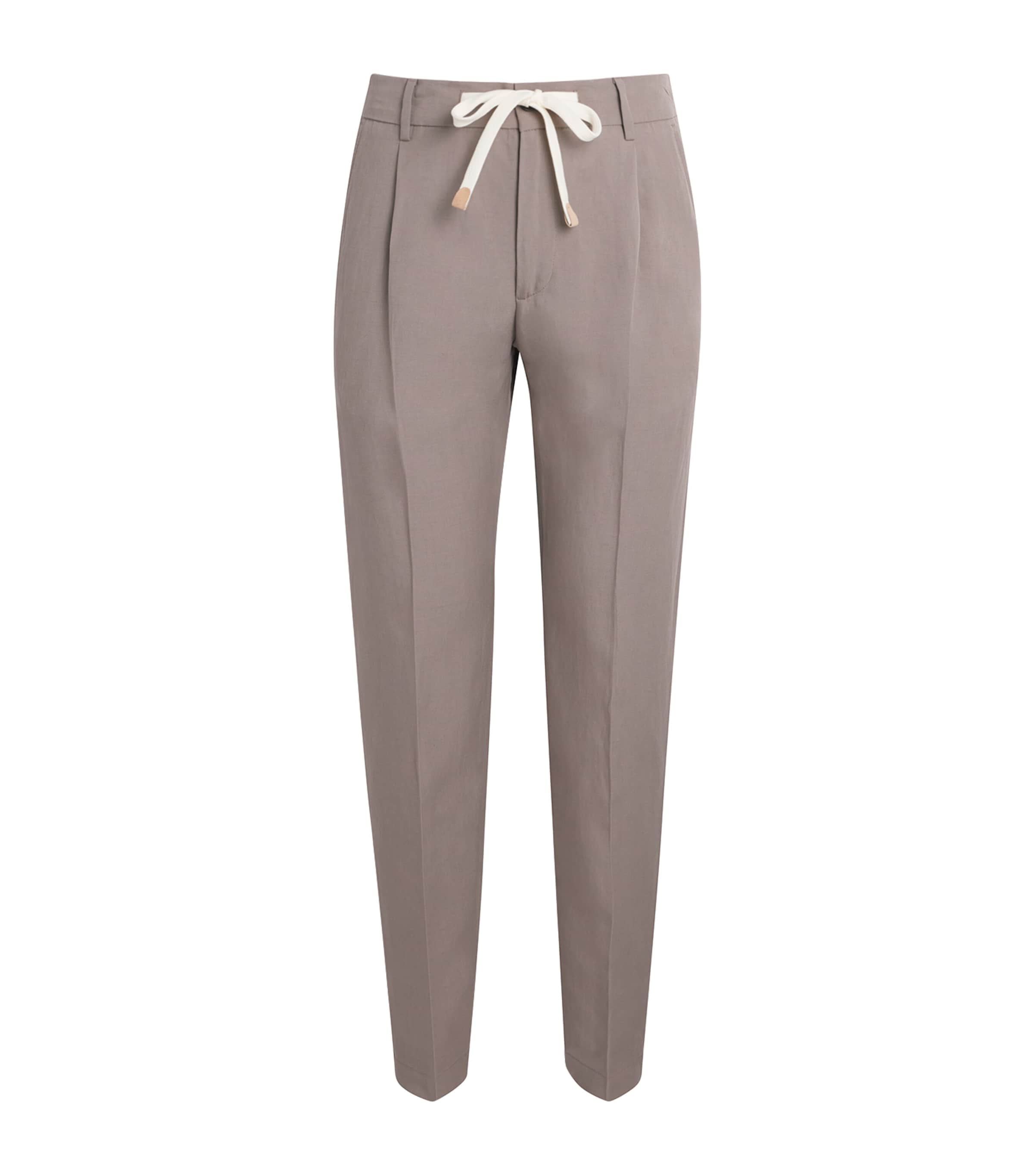 Eleventy Mens Drawstring Pleated Straight Trousers Cardamomo Chiaro