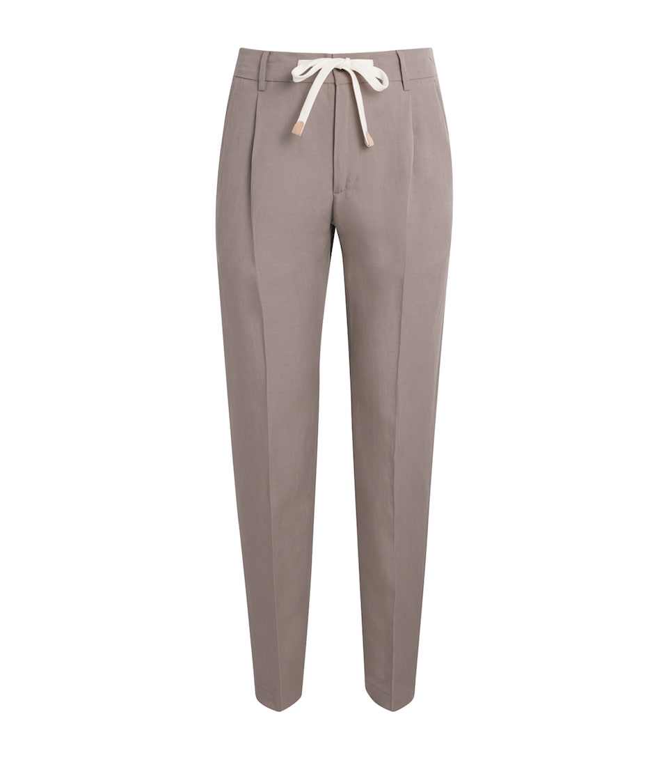 Eleventy Mens Drawstring Pleated Straight Trousers Cardamomo Chiaro
