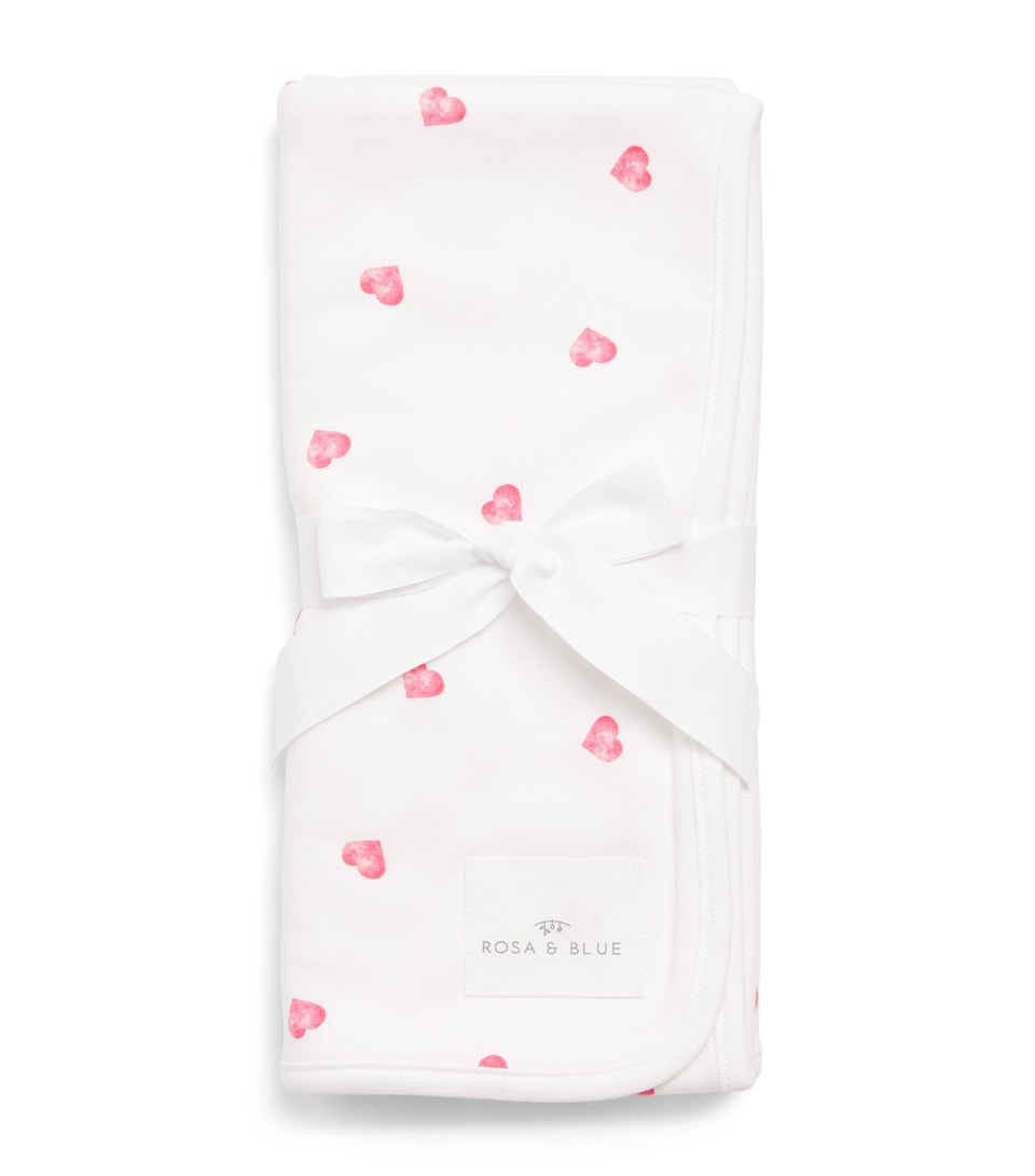 Rosa & Blue Bamboo-Organic Cotton Hearts Baby Blanket Pink Heart