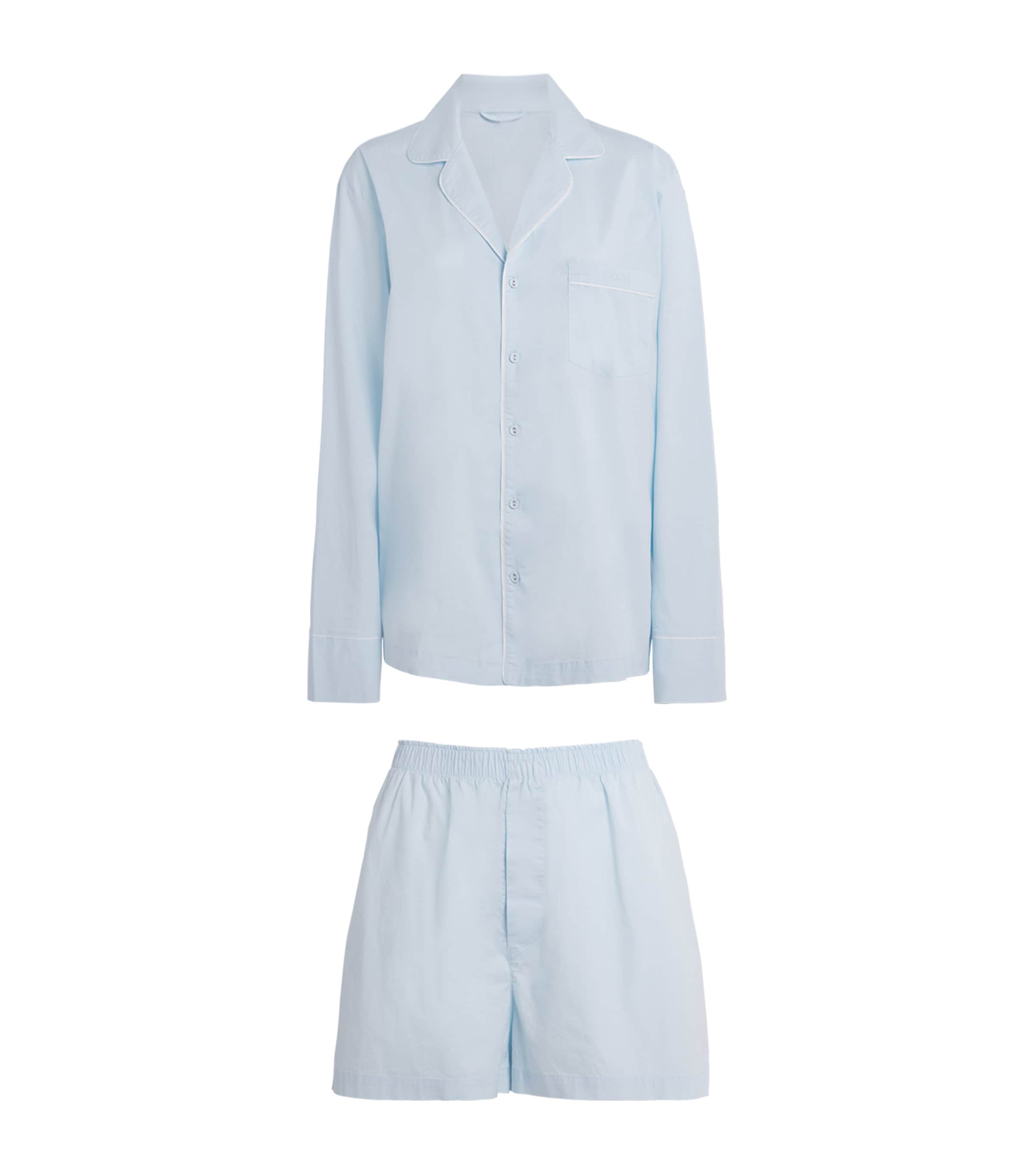 Skims Womens Stretch-Cotton Sleep Pyjama Set Baby Blue Contrast