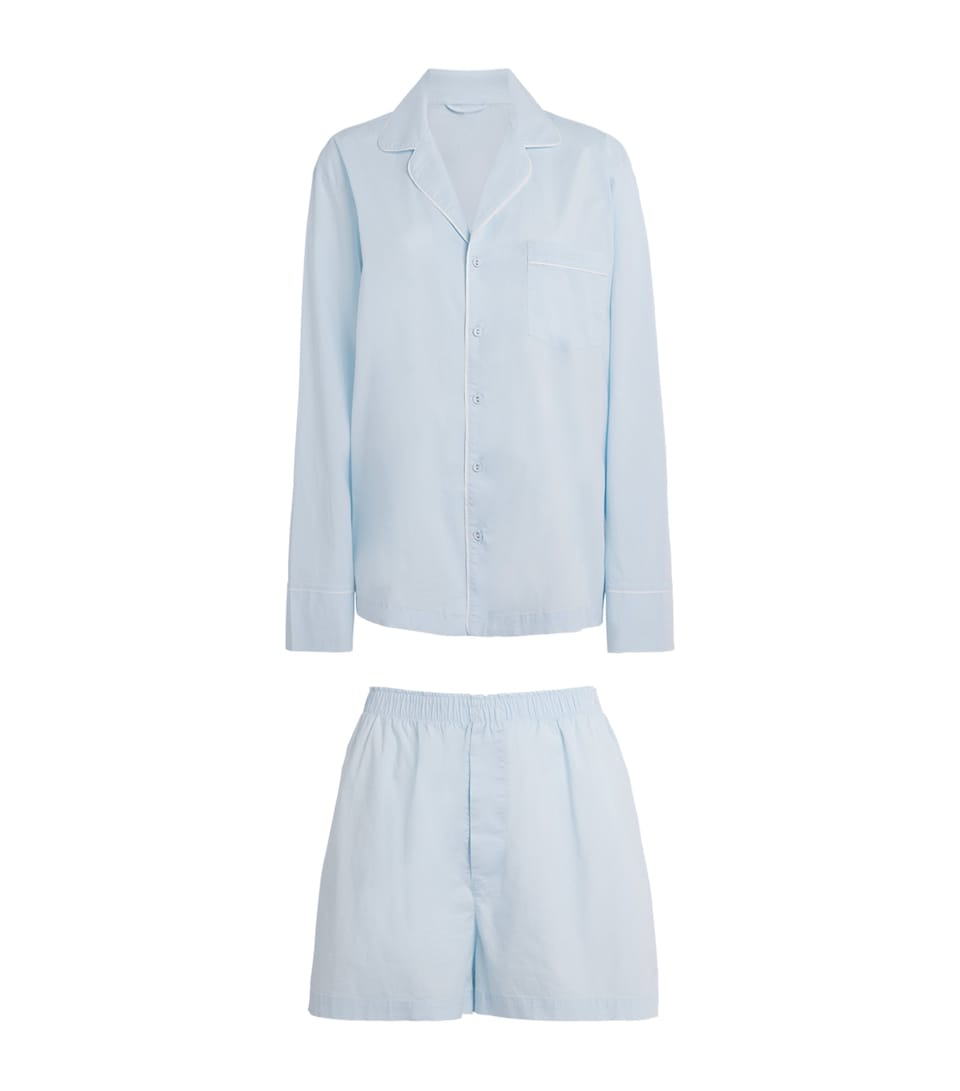 Skims Womens Stretch-Cotton Sleep Pyjama Set Baby Blue Contrast