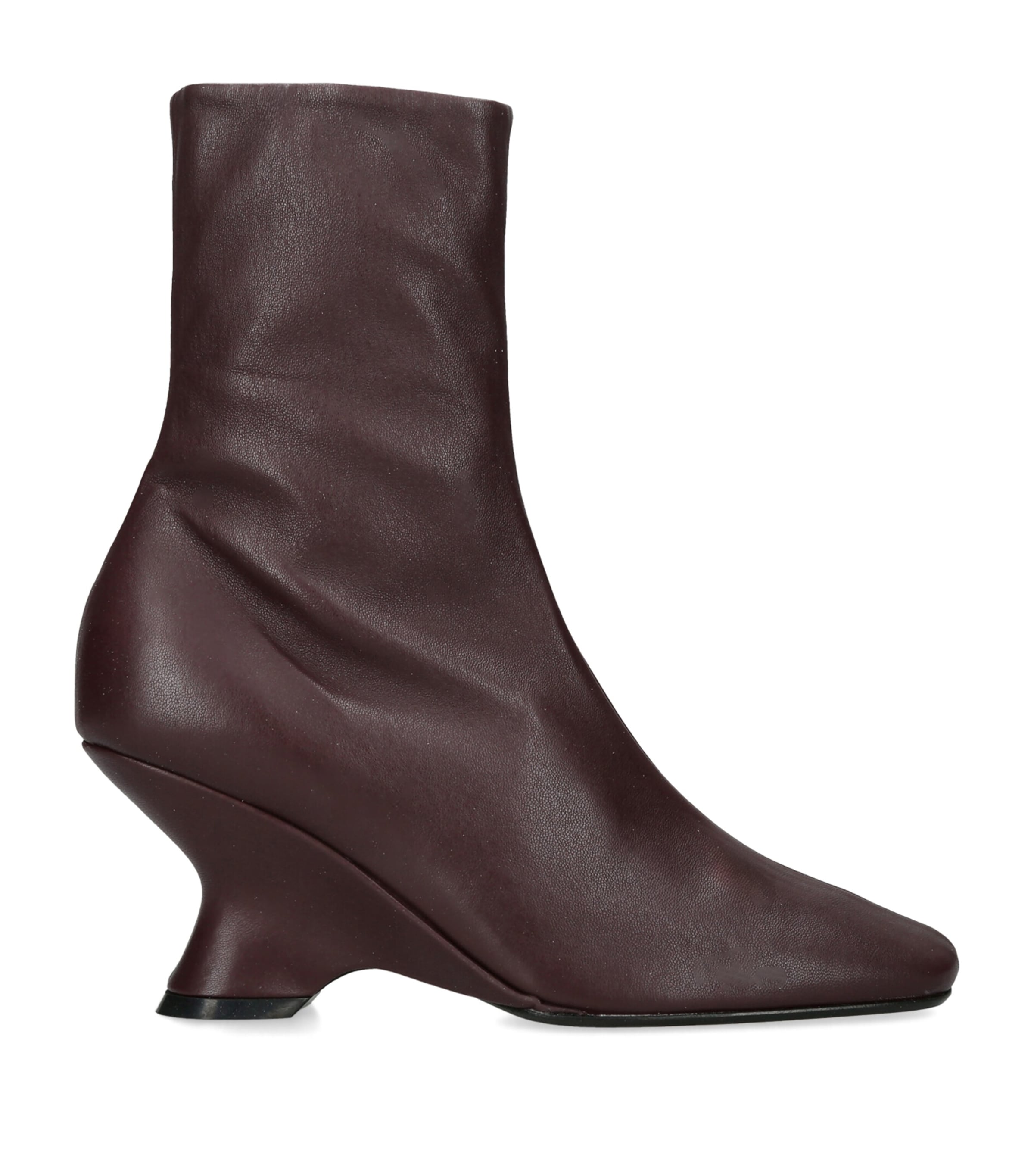 DRIES VAN NOTEN Leather Wedge Ankle Boots 75 Wine