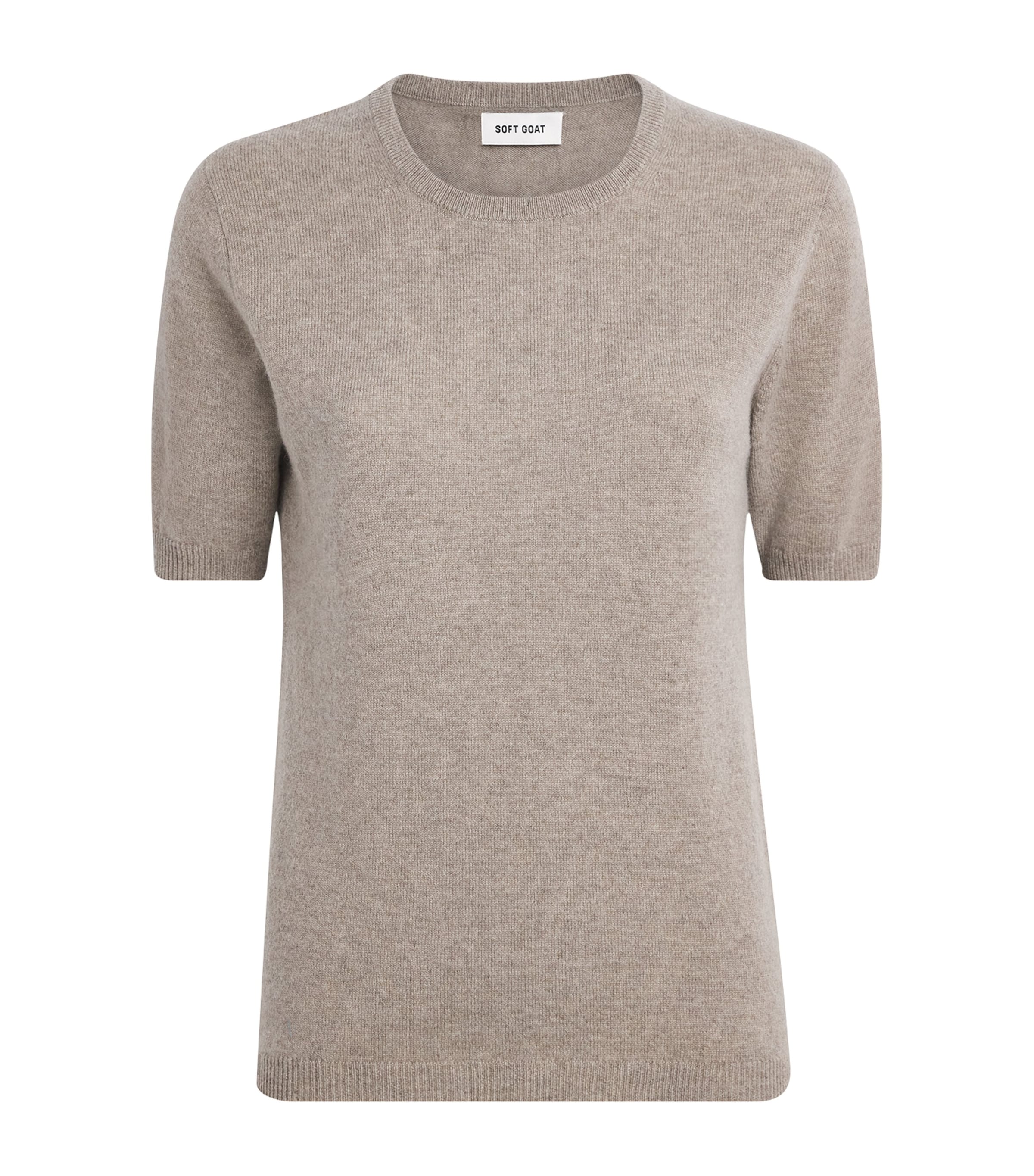 Soft Goat Womens Cashmere Short-Sleeve Sweater Greige