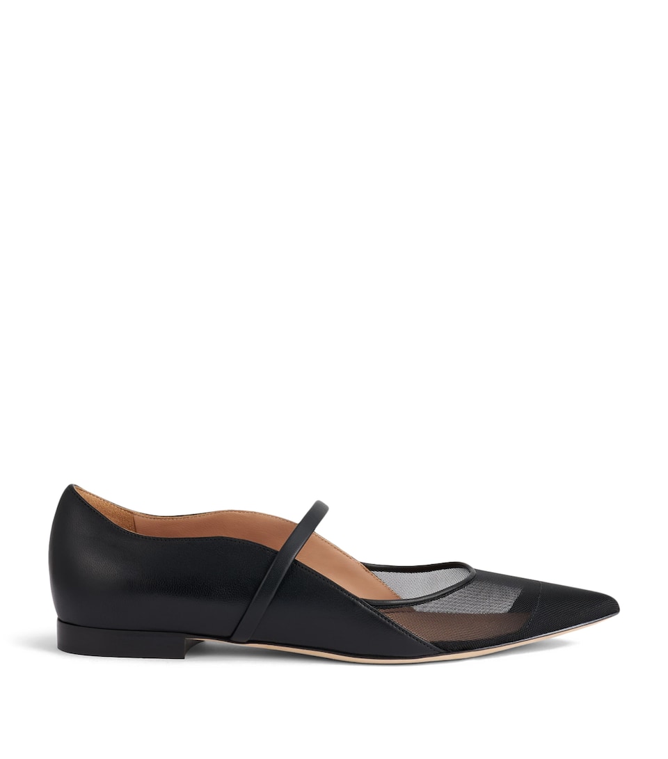 Malone Souliers Leather and Mesh Maureen Arc Flats Black