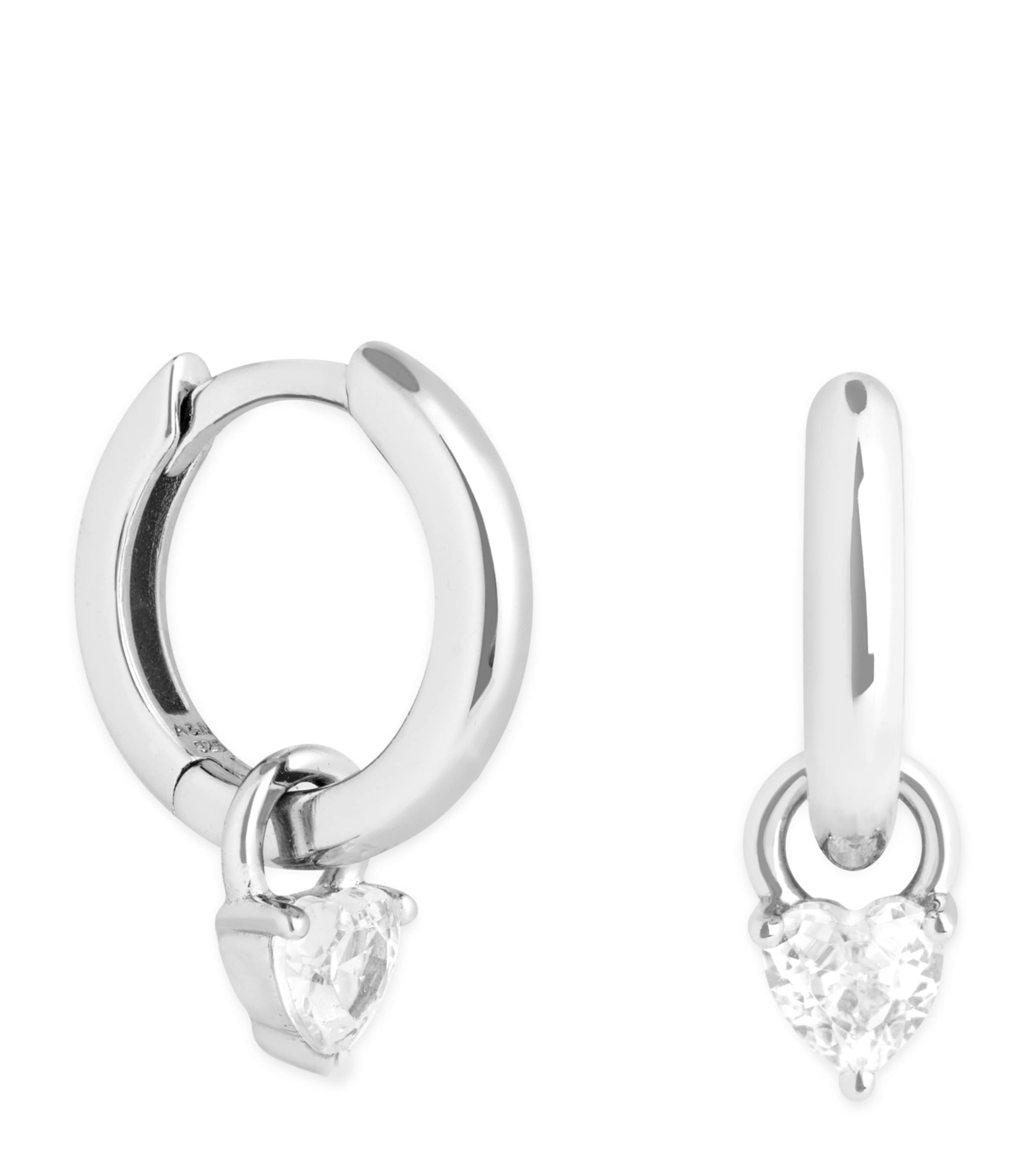 Astrid & Miyu Rhodium-Plated Sterling Silver and Cubic Zirconia Heart Huggie Earrings Silver