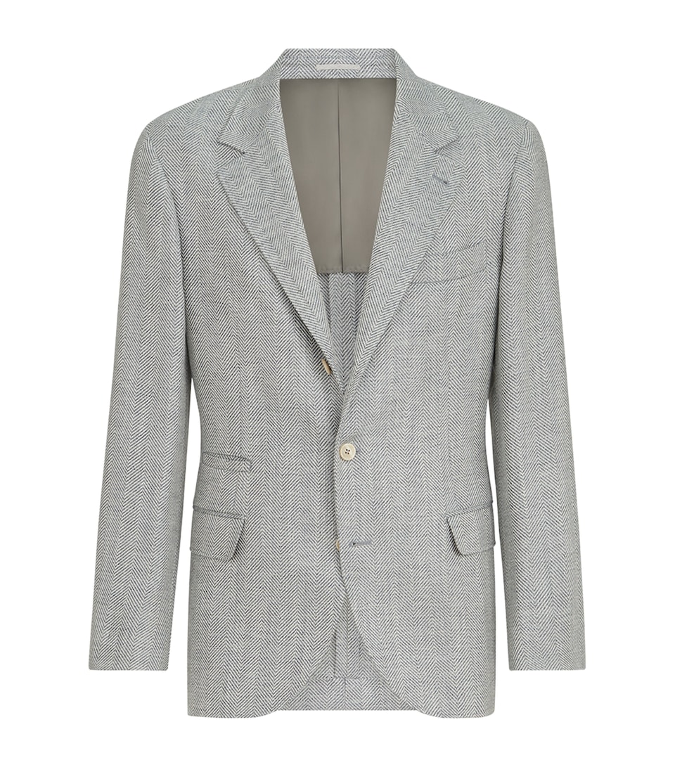 Brunello Cucinelli Mens Wool-Alpaca-Silk Chevron Blazer