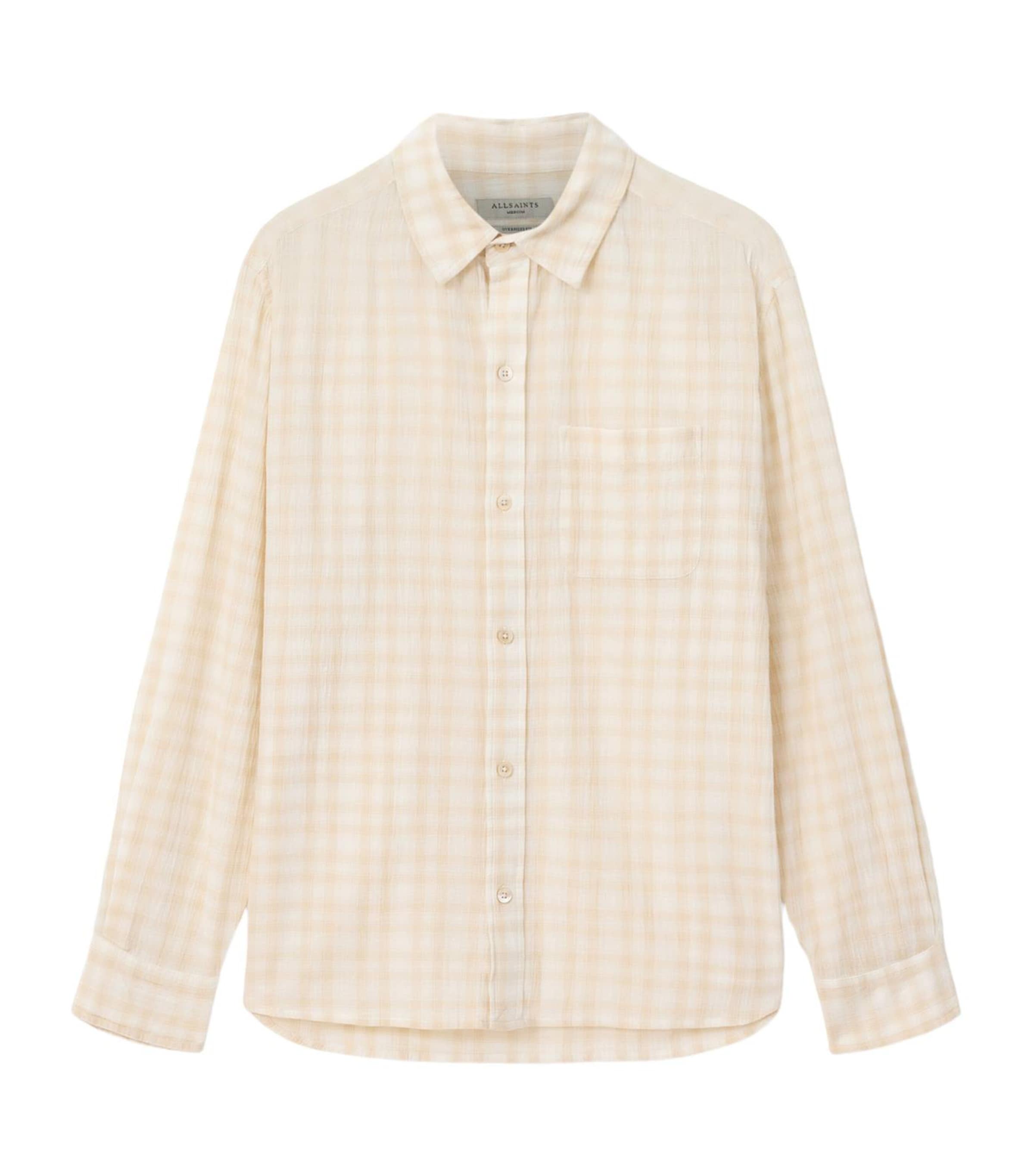 AllSaints Mens Organic Cotton Check Toya Shirt Sandstone Brown