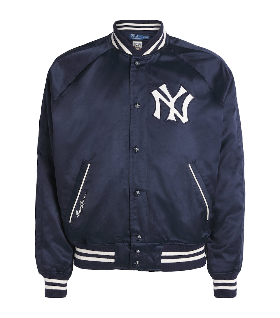 Polo Ralph Lauren Mens Satin Yankees Bomber Jacket Aviator Navy