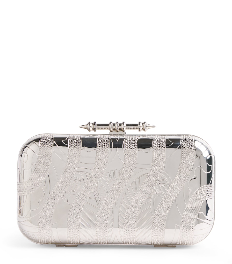 OKHTEIN Chrome and Swarovski Sahra Clutch Bag Palladium
