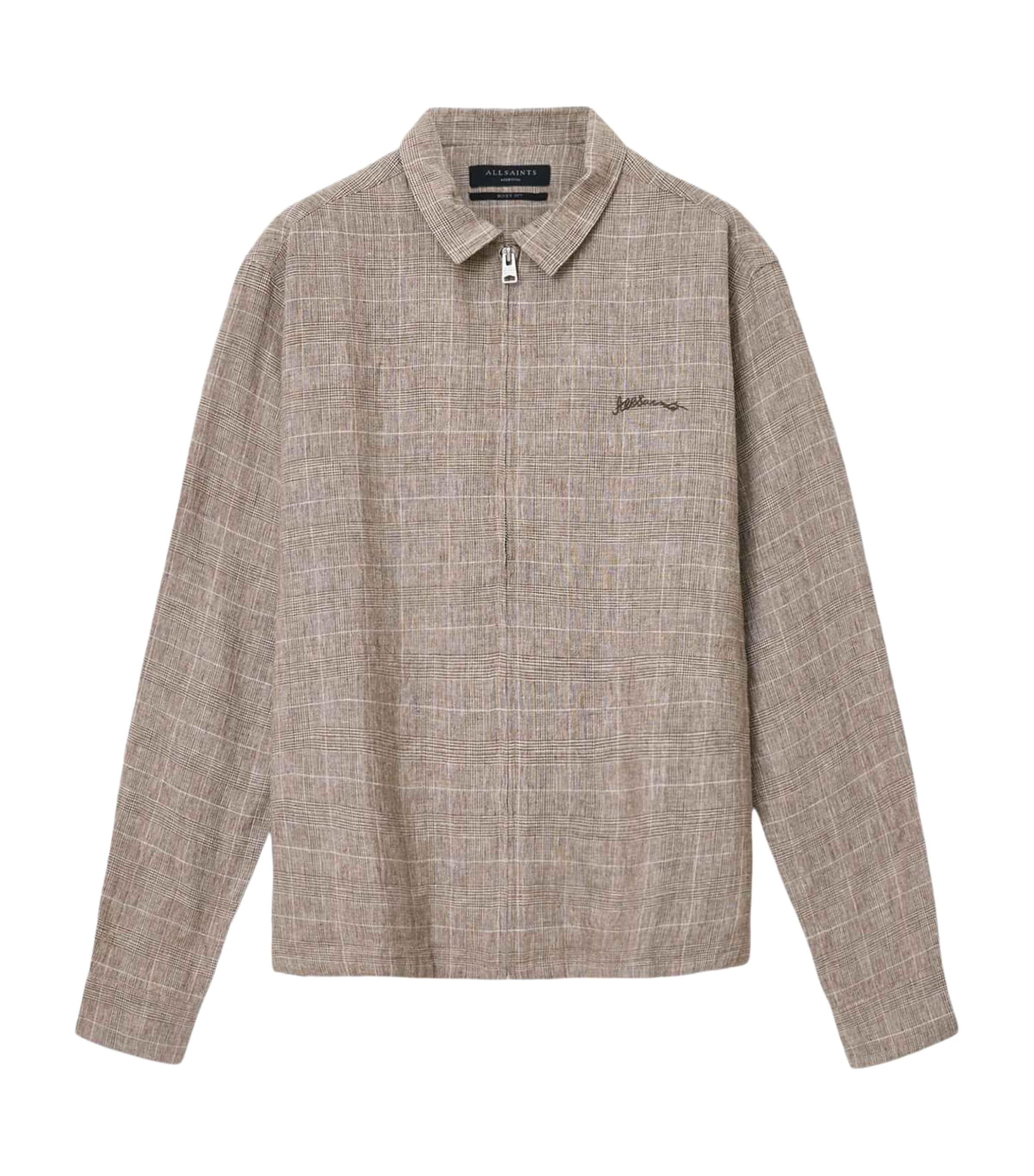 AllSaints Mens Linen-Blend Keal Jacket Sediment Brown